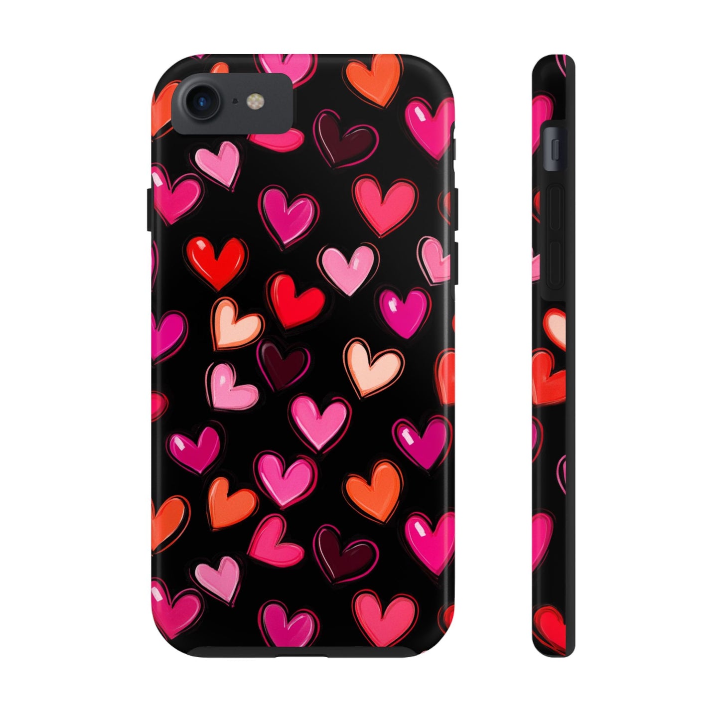 Love is in the Air | Colorful Hearts on Black Phone Case