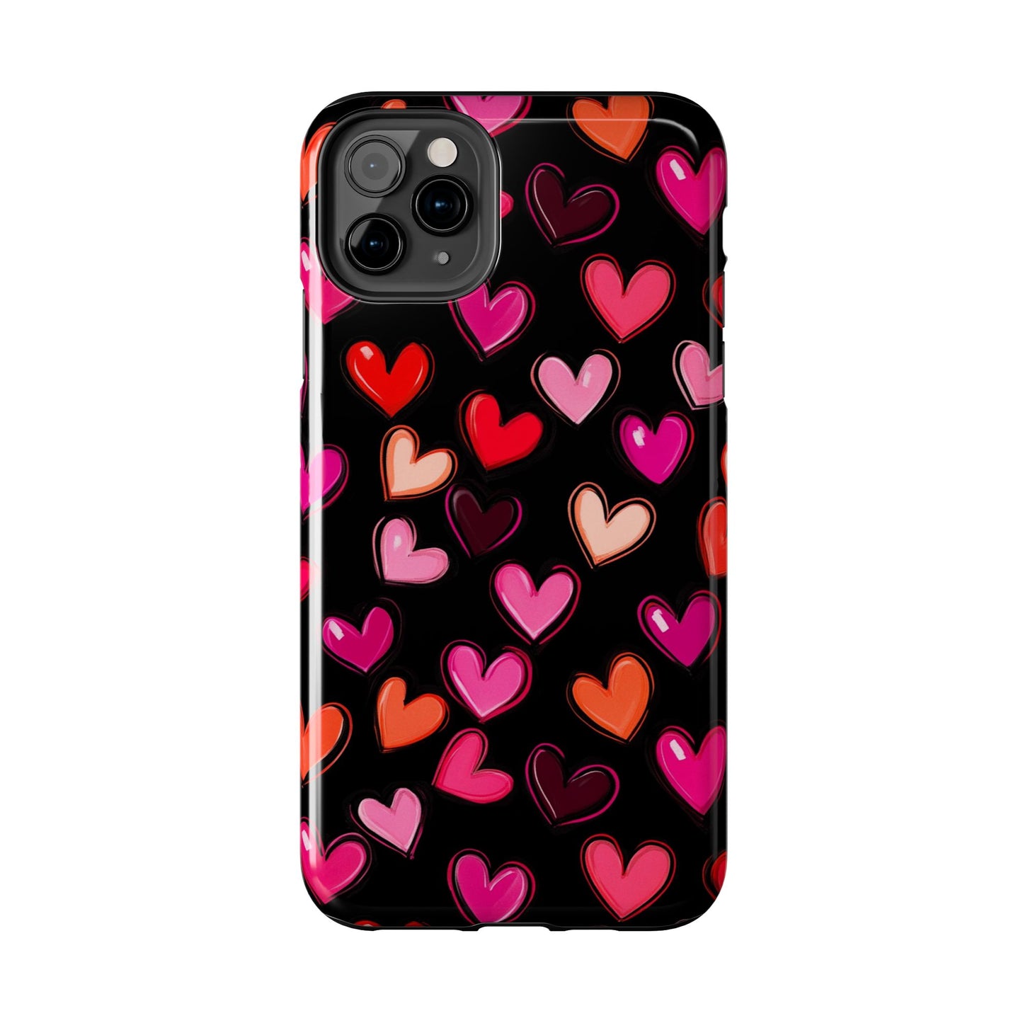 Love is in the Air | Colorful Hearts on Black Phone Case