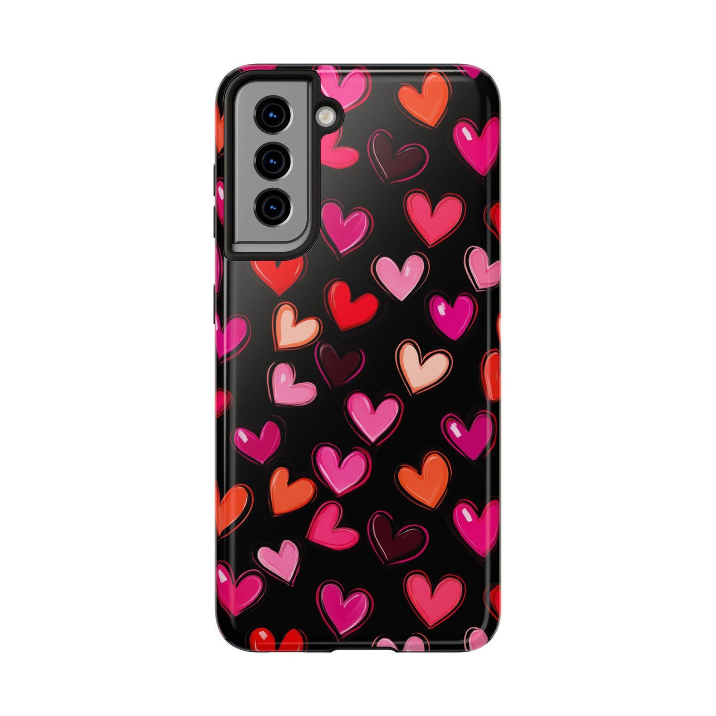 Love is in the Air | Colorful Hearts on Black Phone Case