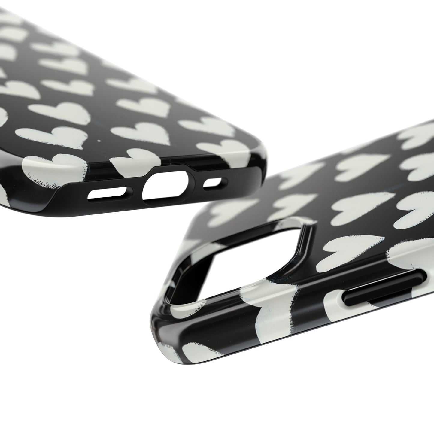 Love is in the Air | White Hearts on Black Phone Case