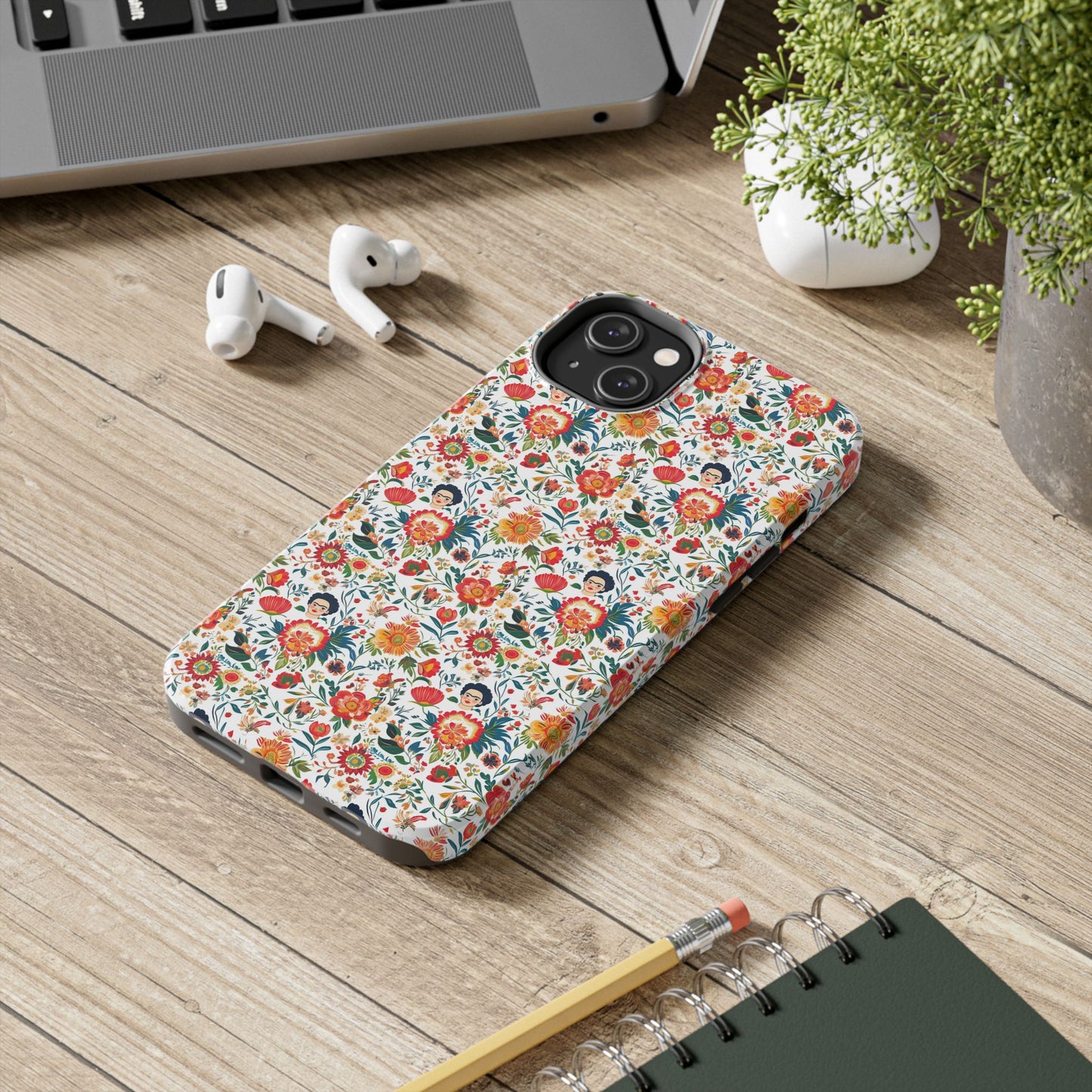 Frida Collection | Colorful Frida Kahlo Tough Phone Case for iPhone, Protective Case, Hard Shell Cover, Shockproof Case, Flower Pattern, Floral Design