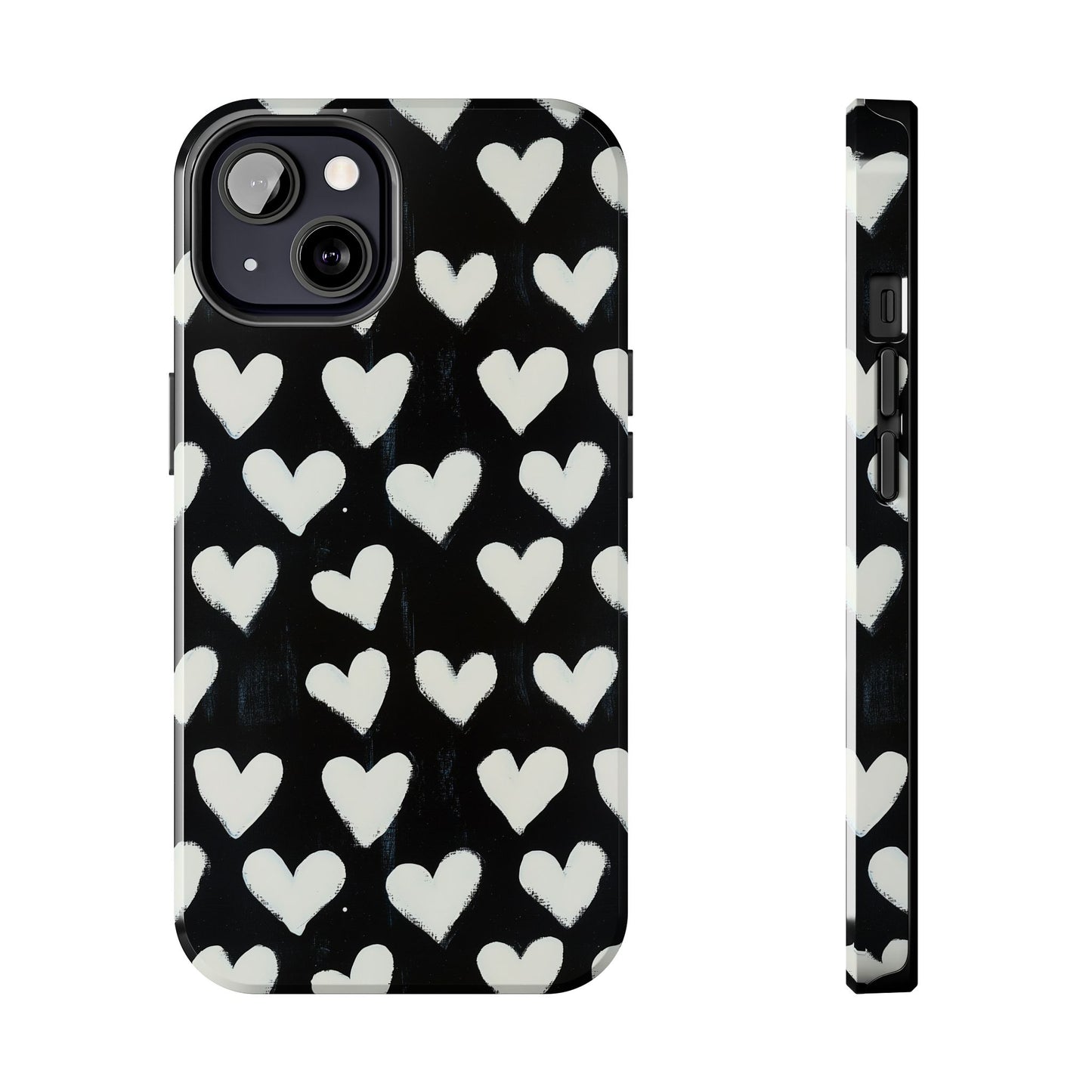 Love is in the Air | White Hearts on Black Phone Case