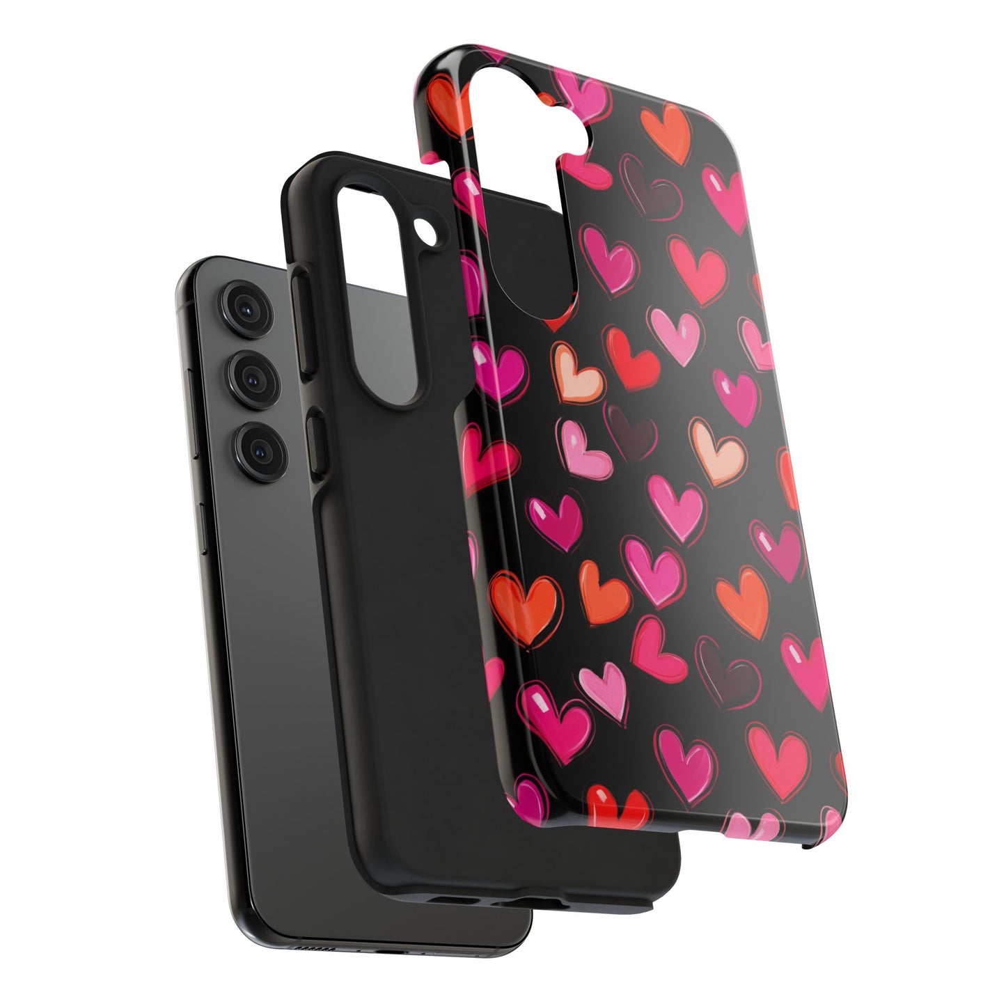 Love is in the Air | Colorful Hearts on Black Phone Case