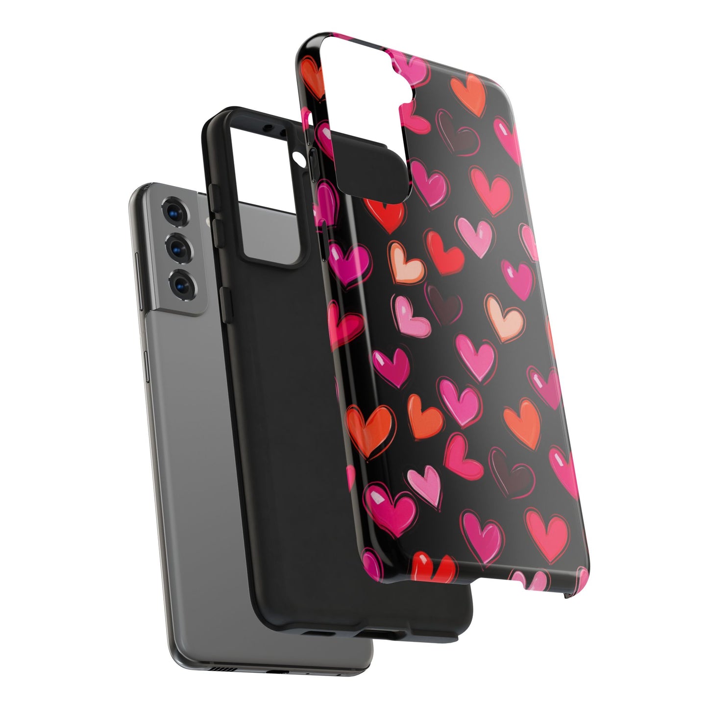 Love is in the Air | Colorful Hearts on Black Phone Case