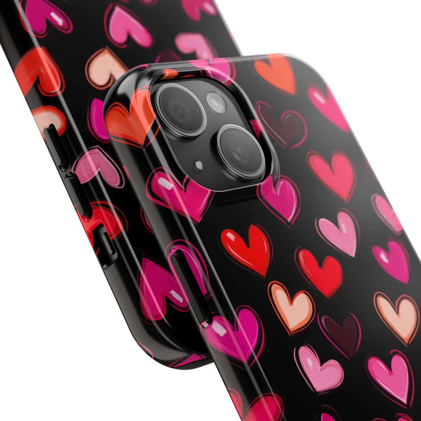 Love is in the Air | Colorful Hearts on Black Phone Case