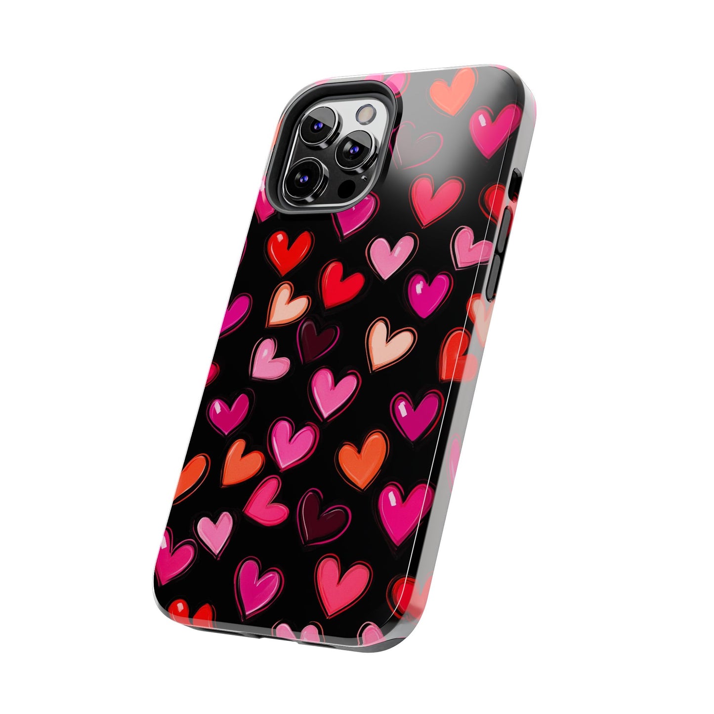 Love is in the Air | Colorful Hearts on Black Phone Case
