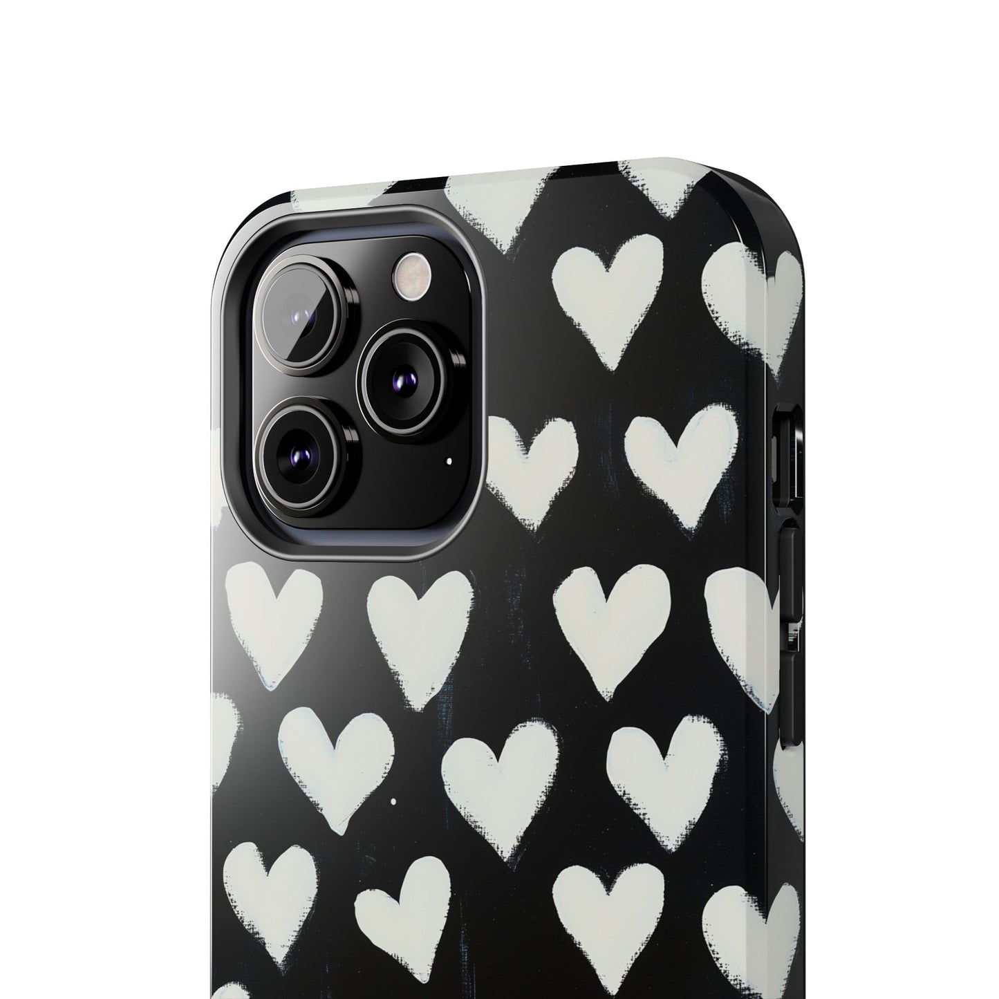 Love is in the Air | White Hearts on Black Phone Case