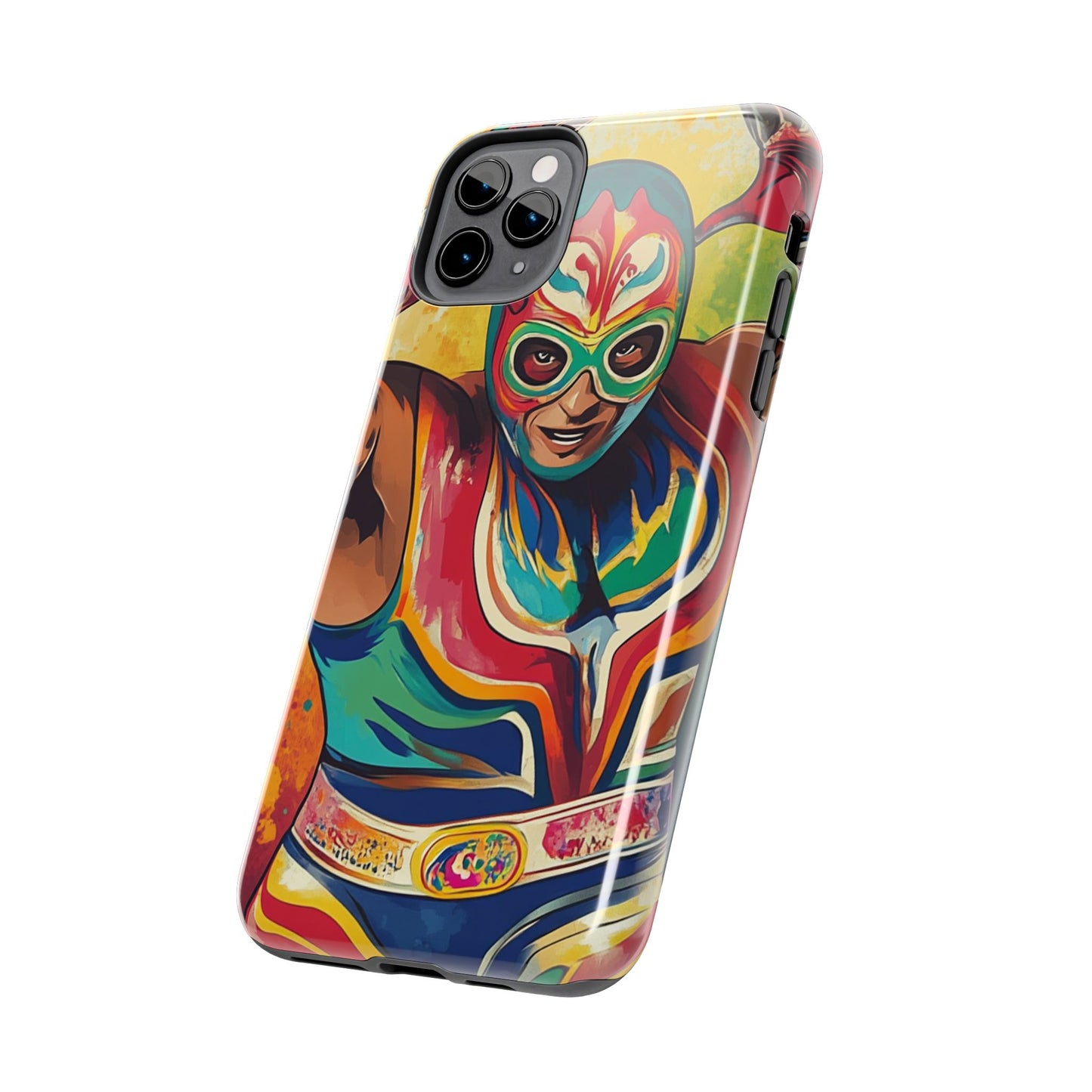 Colorful Lucha Libre Wrestler Tough Phone Case - Protective Phone Cover, Fun Wrestling Fan Gift, Vibrant Masked Wrestler Phone