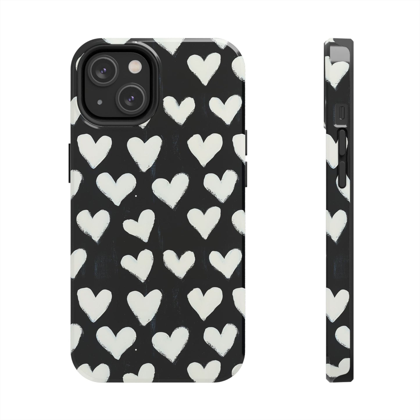 Love is in the Air | White Hearts on Black Phone Case