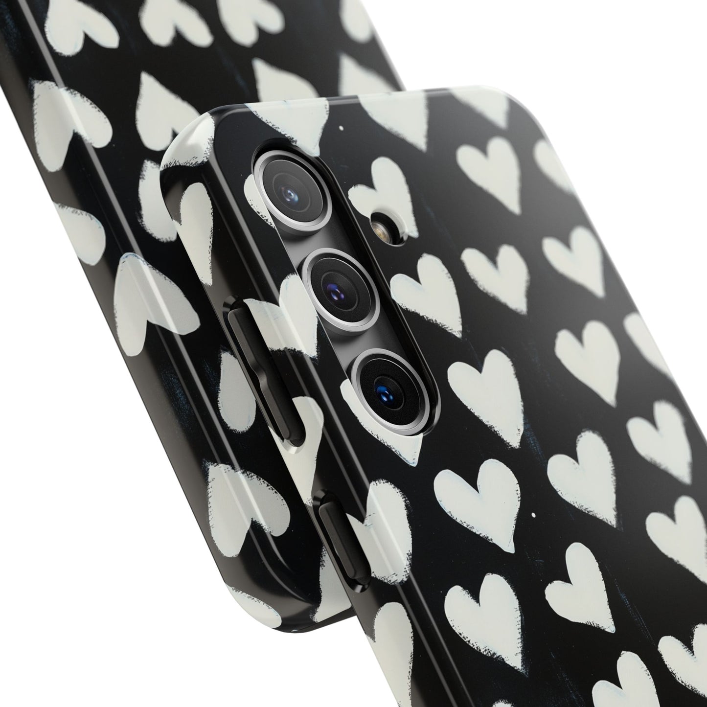 Love is in the Air | White Hearts on Black Phone Case