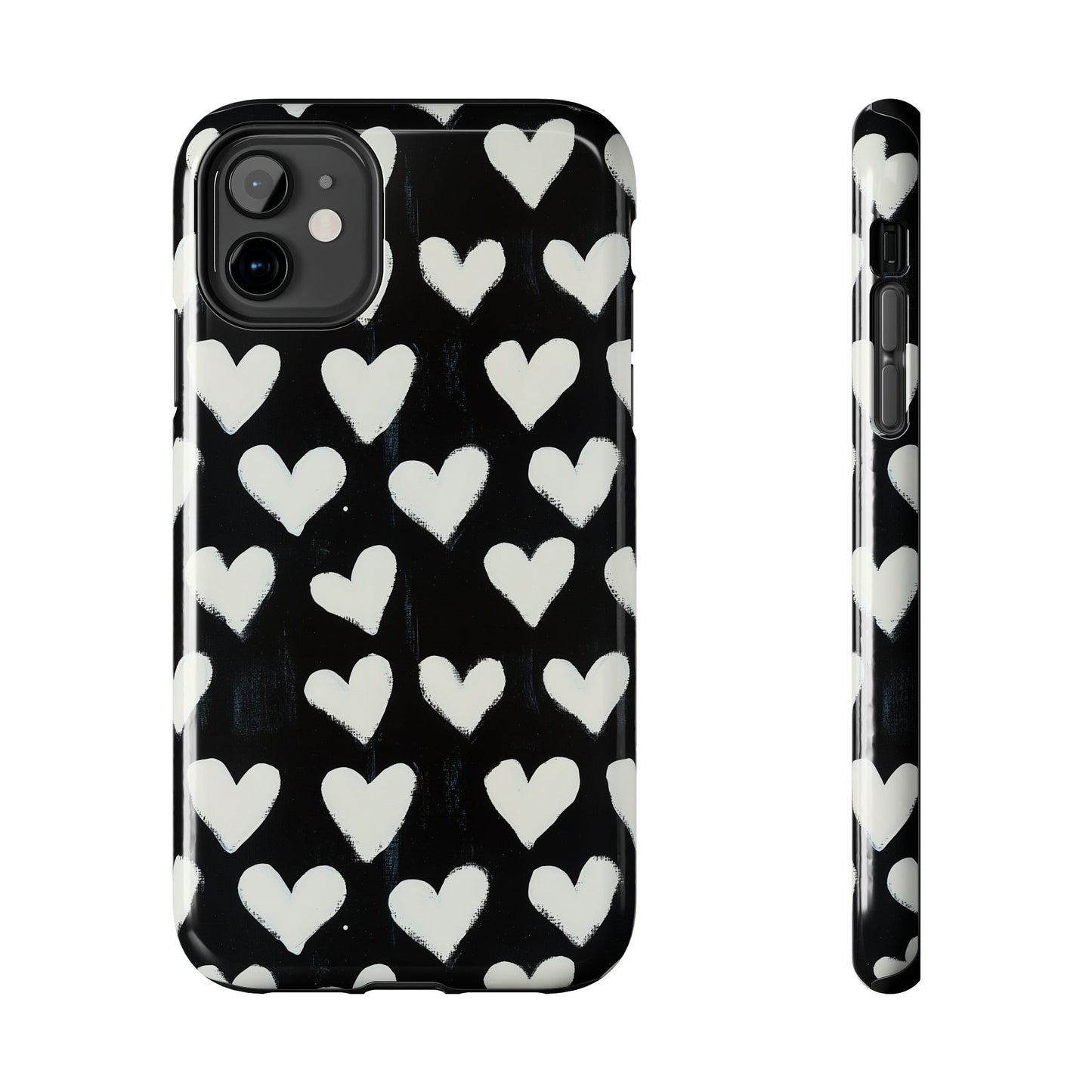 Love is in the Air | White Hearts on Black Phone Case