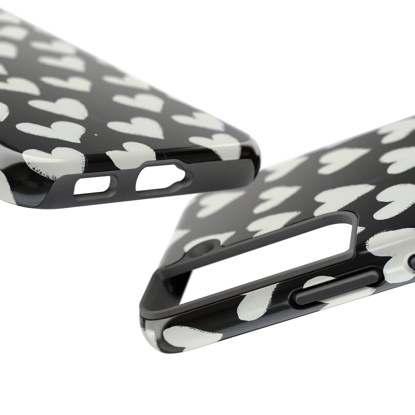 Love is in the Air | White Hearts on Black Phone Case