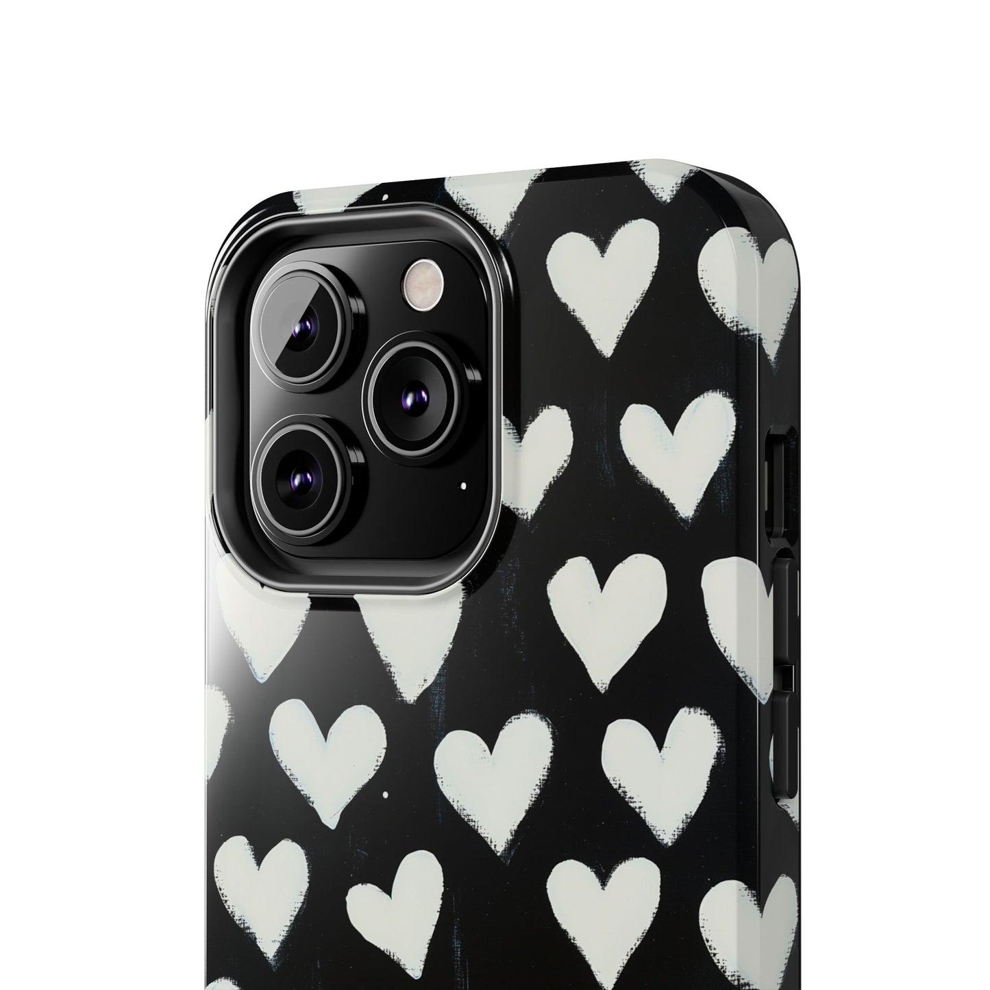 Love is in the Air | White Hearts on Black Phone Case
