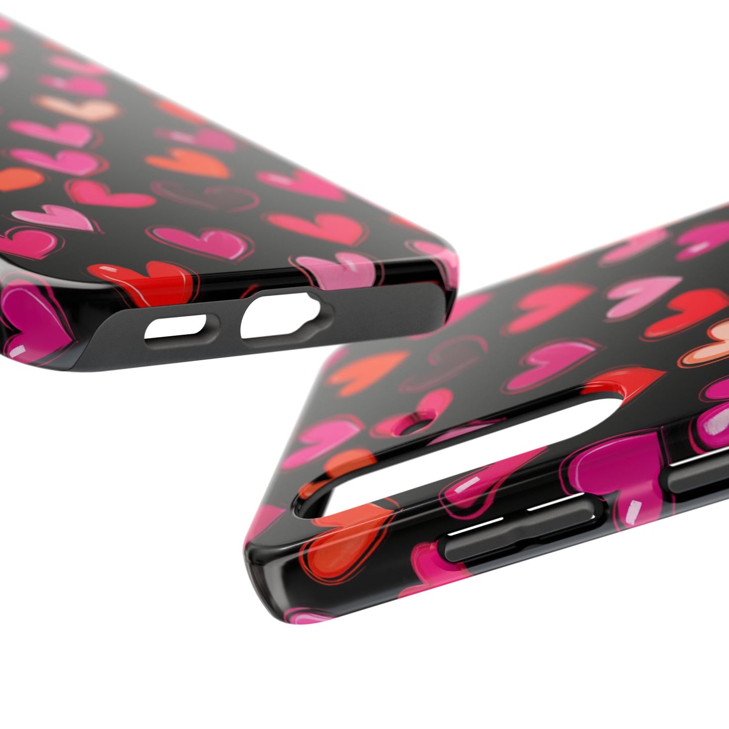 Love is in the Air | Colorful Hearts on Black Phone Case