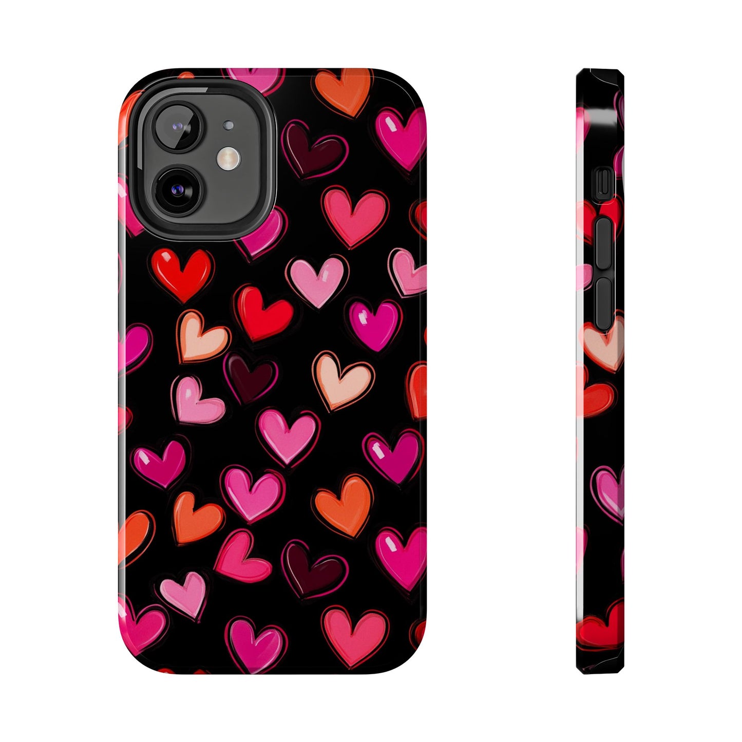 Love is in the Air | Colorful Hearts on Black Phone Case