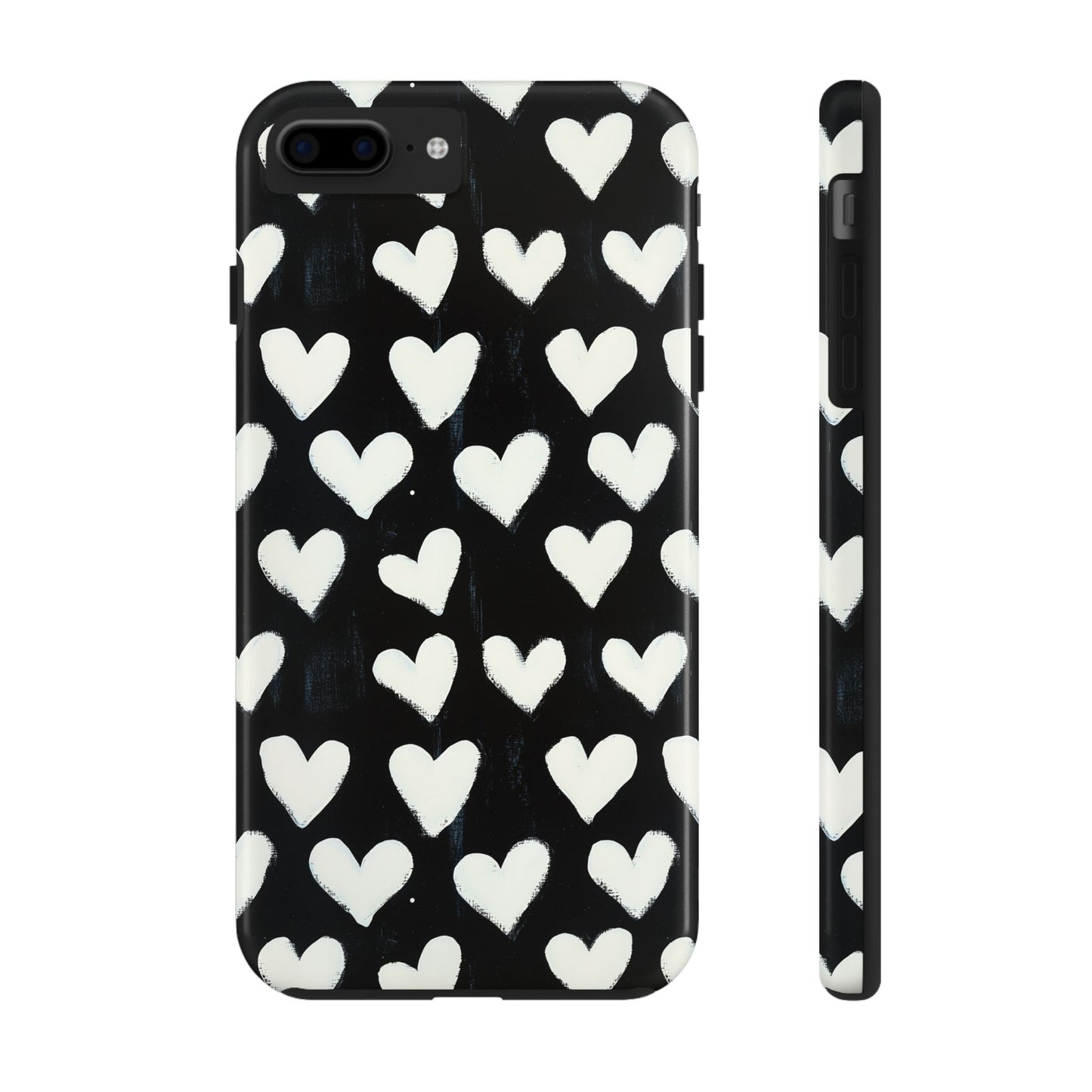 Love is in the Air | White Hearts on Black Phone Case