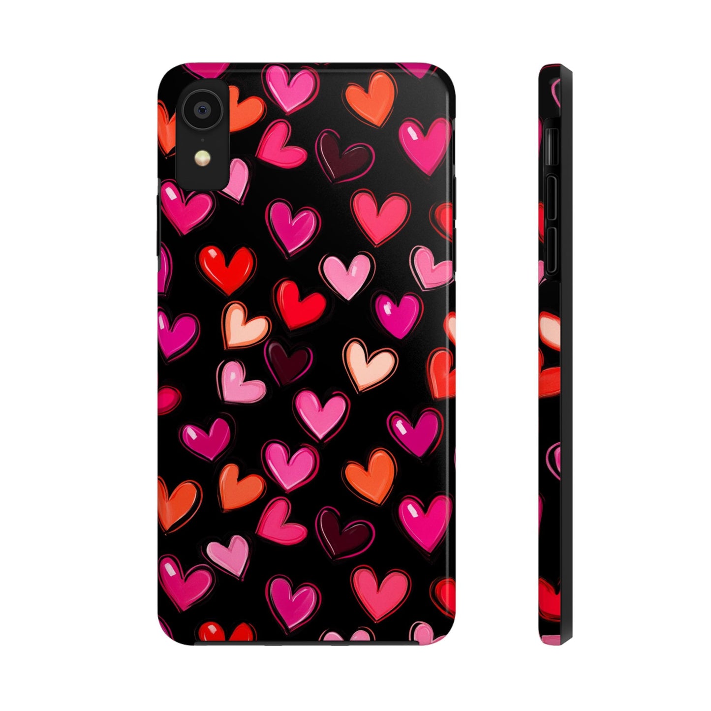 Love is in the Air | Colorful Hearts on Black Phone Case