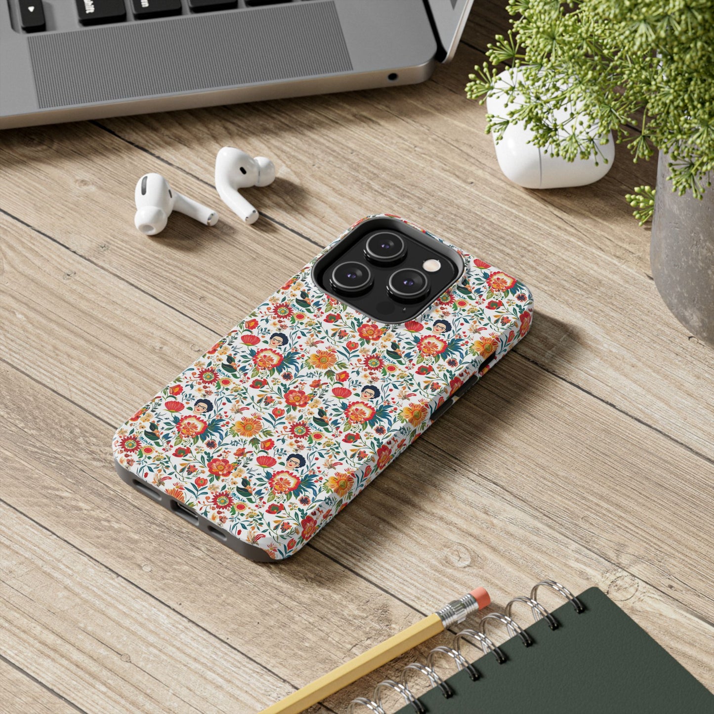 Frida Collection | Colorful Frida Kahlo Tough Phone Case for iPhone, Protective Case, Hard Shell Cover, Shockproof Case, Flower Pattern, Floral Design