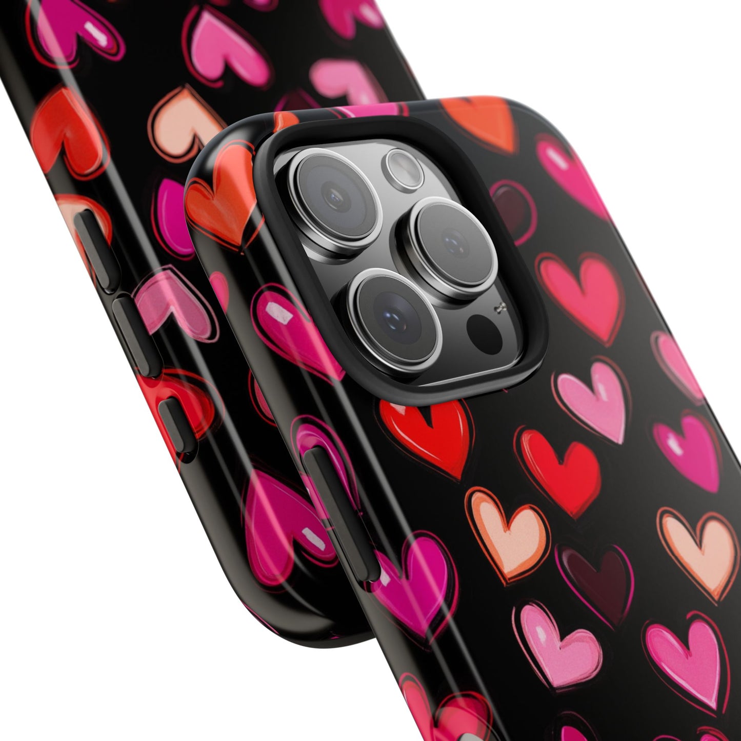 Love is in the Air | Colorful Hearts on Black Phone Case