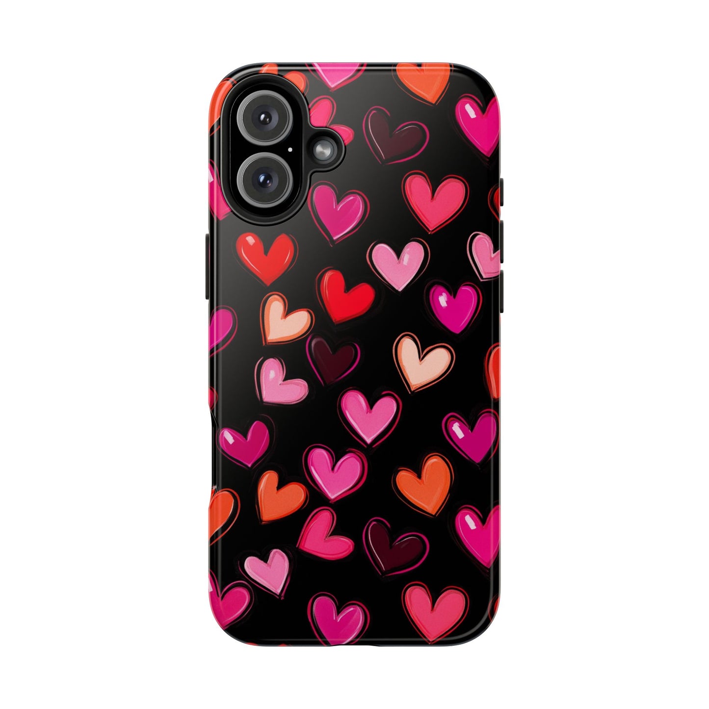Love is in the Air | Colorful Hearts on Black Phone Case