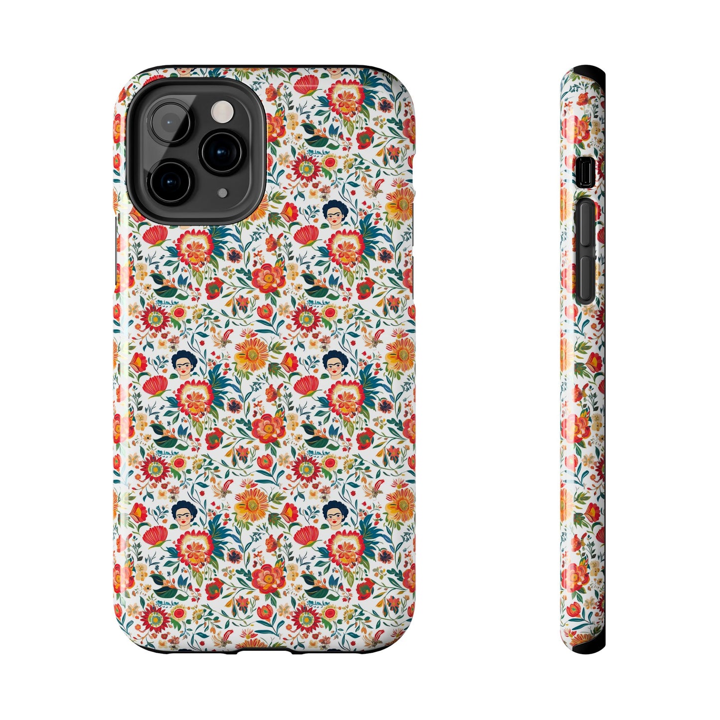 Frida Collection | Colorful Frida Kahlo Tough Phone Case for iPhone, Protective Case, Hard Shell Cover, Shockproof Case, Flower Pattern, Floral Design