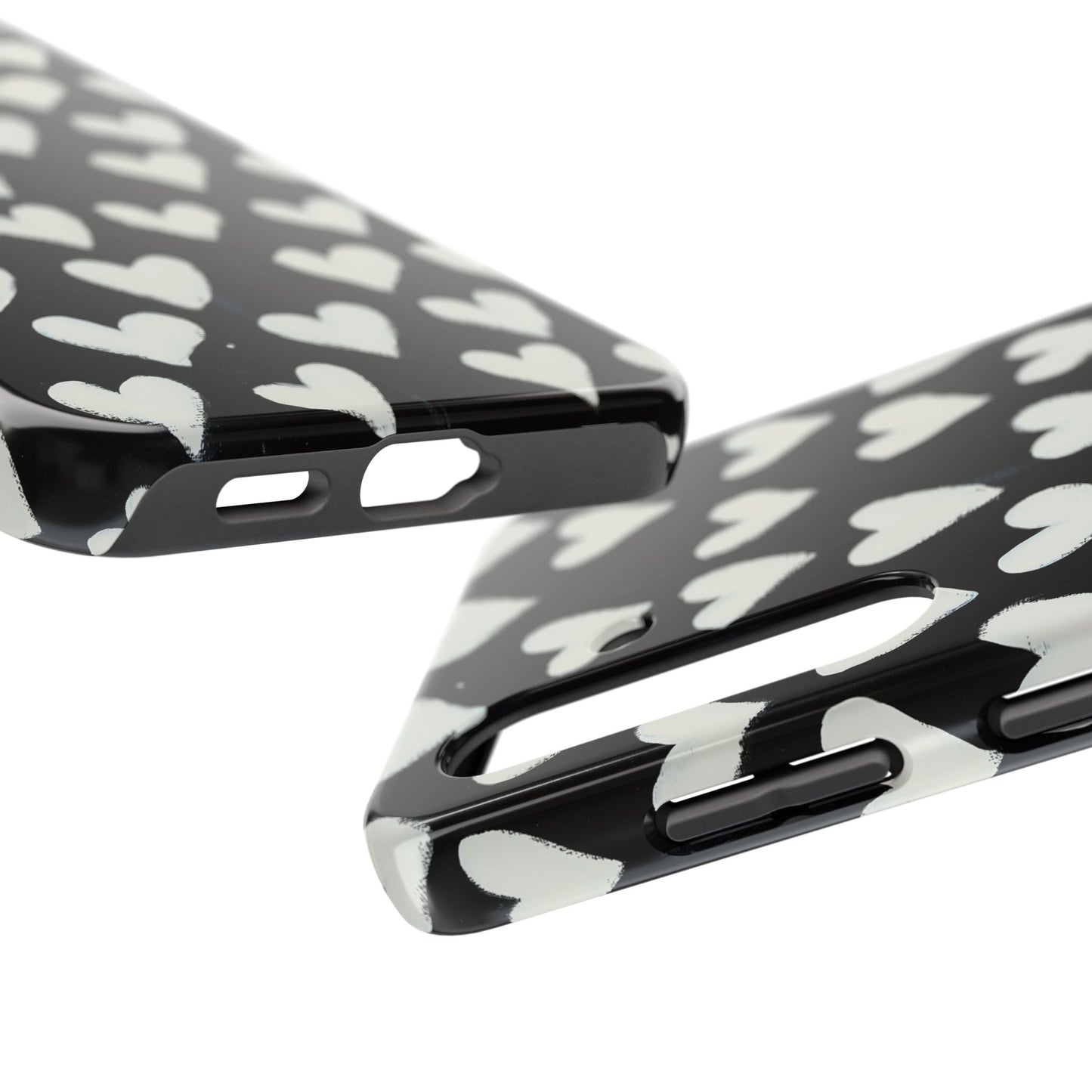 Love is in the Air | White Hearts on Black Phone Case