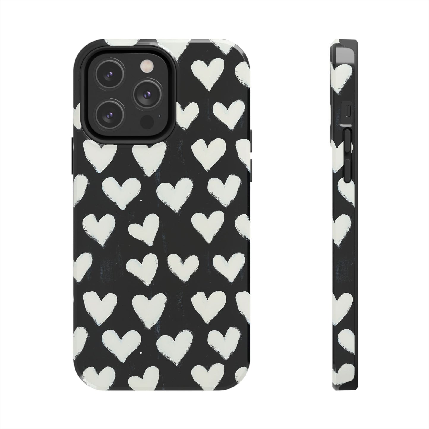 Love is in the Air | White Hearts on Black Phone Case