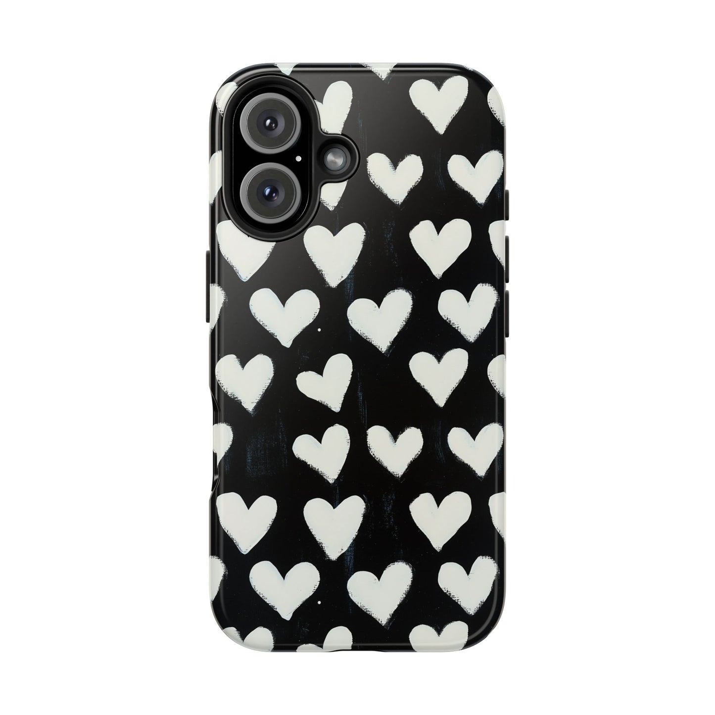 Love is in the Air | White Hearts on Black Phone Case