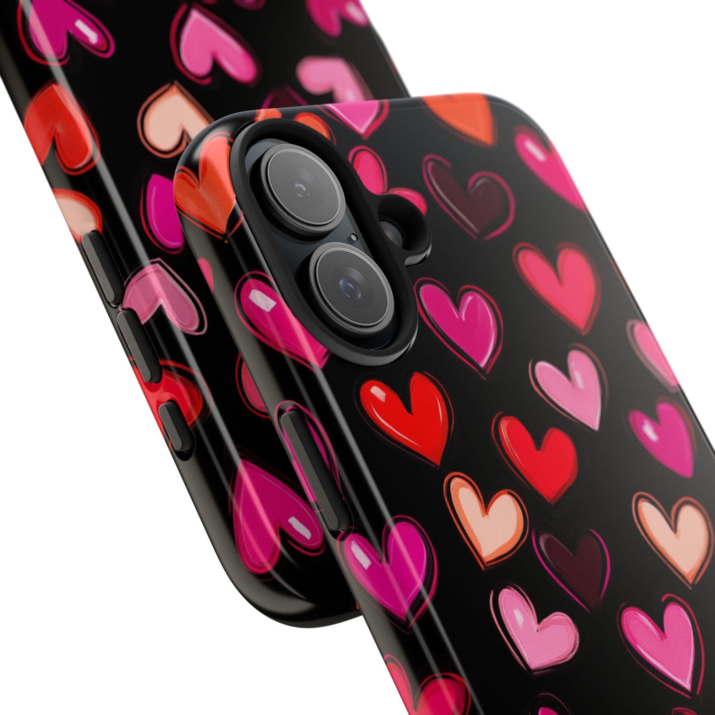 Love is in the Air | Colorful Hearts on Black Phone Case