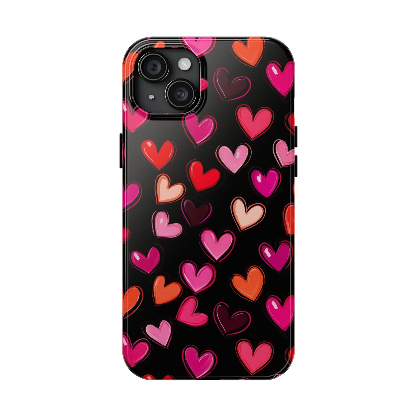 Love is in the Air | Colorful Hearts on Black Phone Case