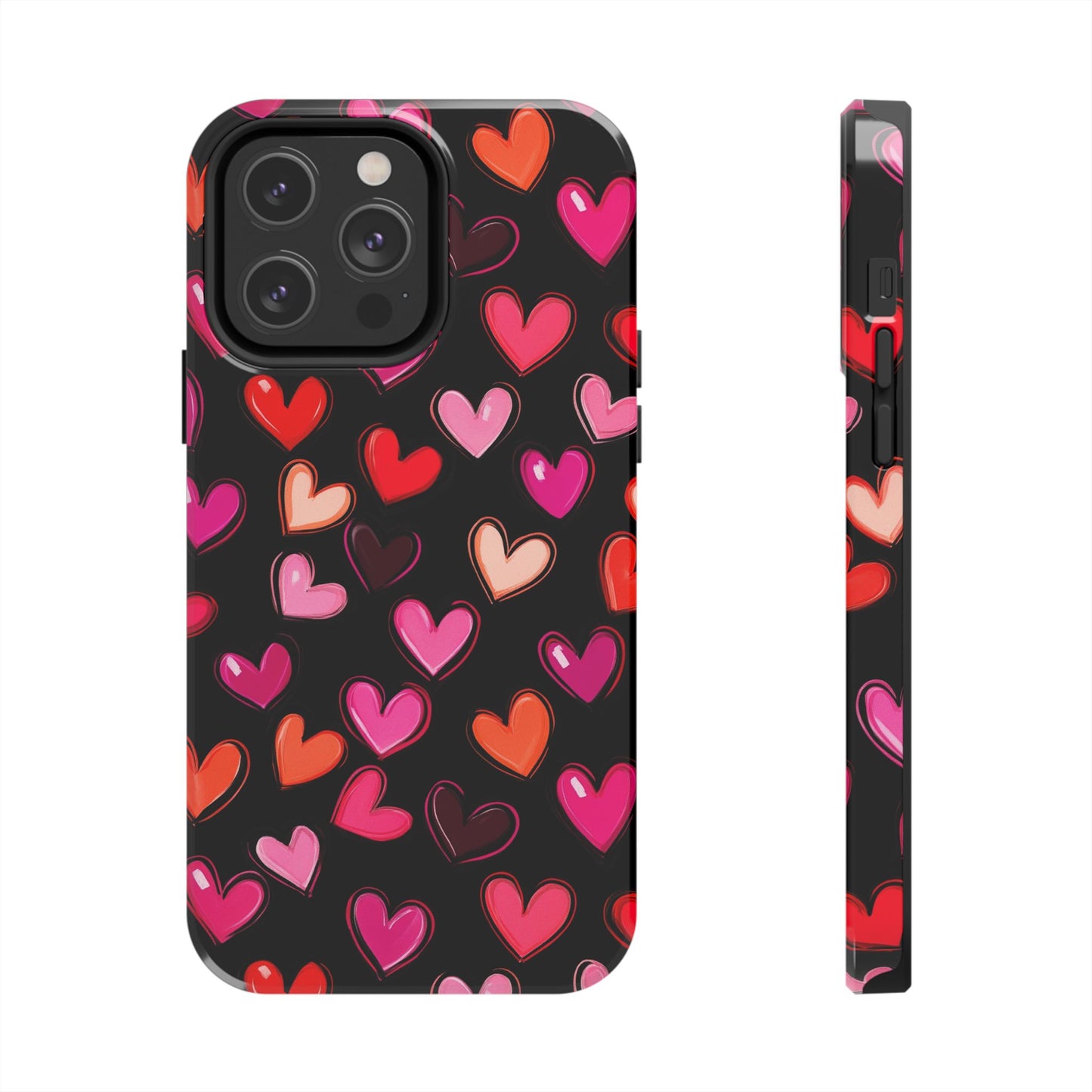 Love is in the Air | Colorful Hearts on Black Phone Case