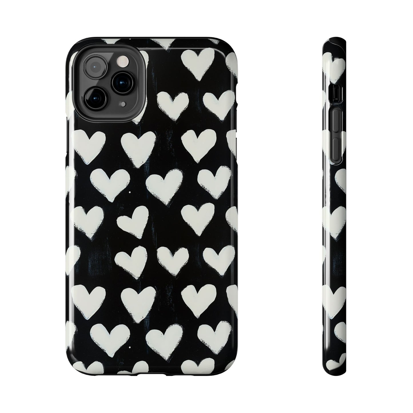 Love is in the Air | White Hearts on Black Phone Case