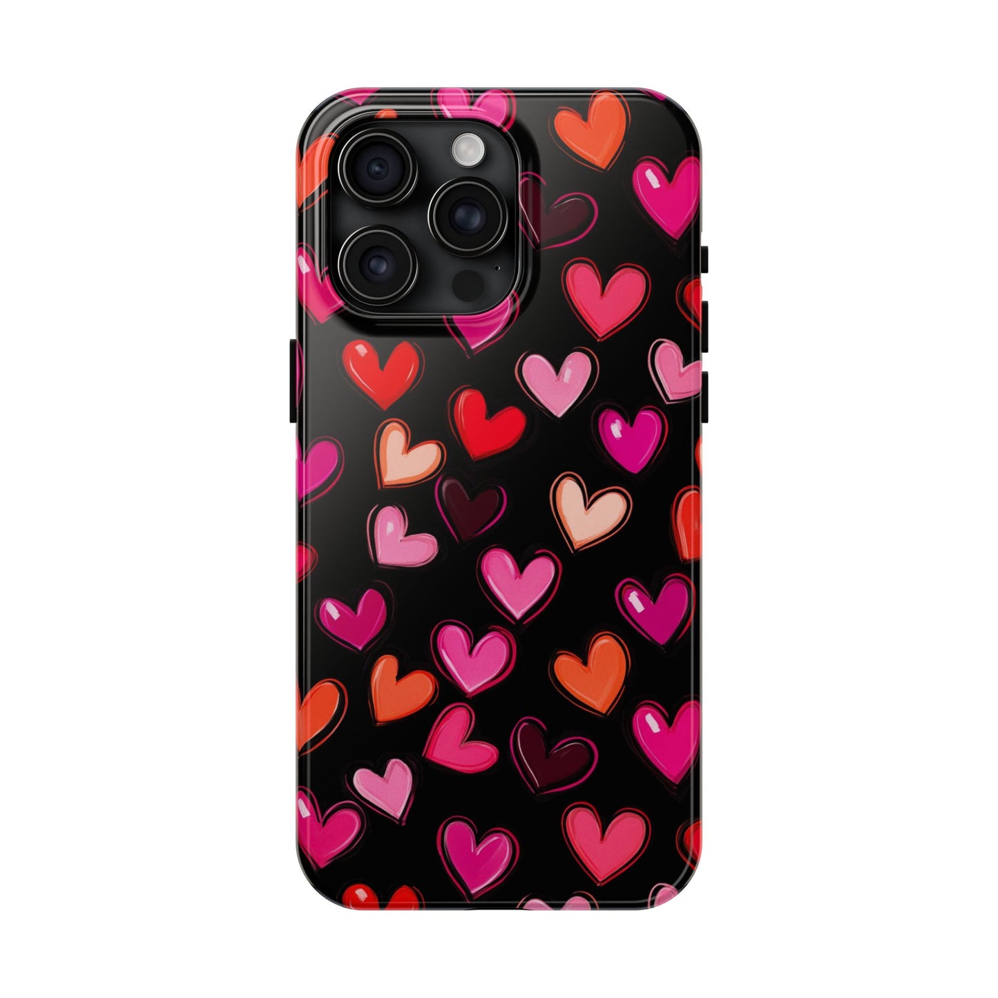 Love is in the Air | Colorful Hearts on Black Phone Case