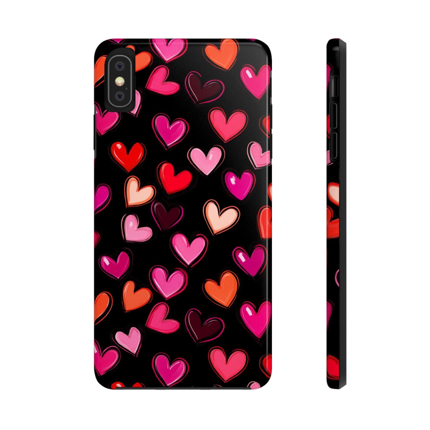 Love is in the Air | Colorful Hearts on Black Phone Case