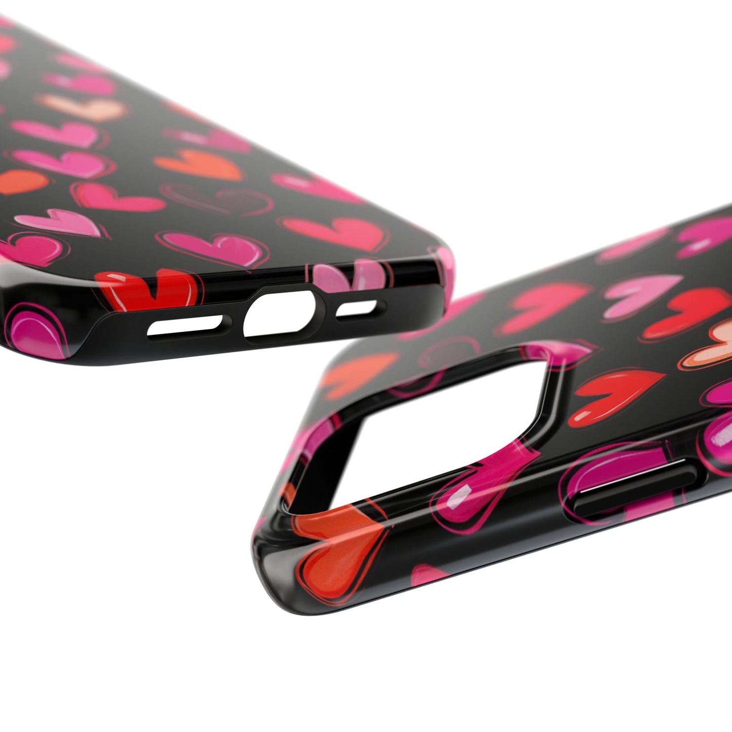 Love is in the Air | Colorful Hearts on Black Phone Case