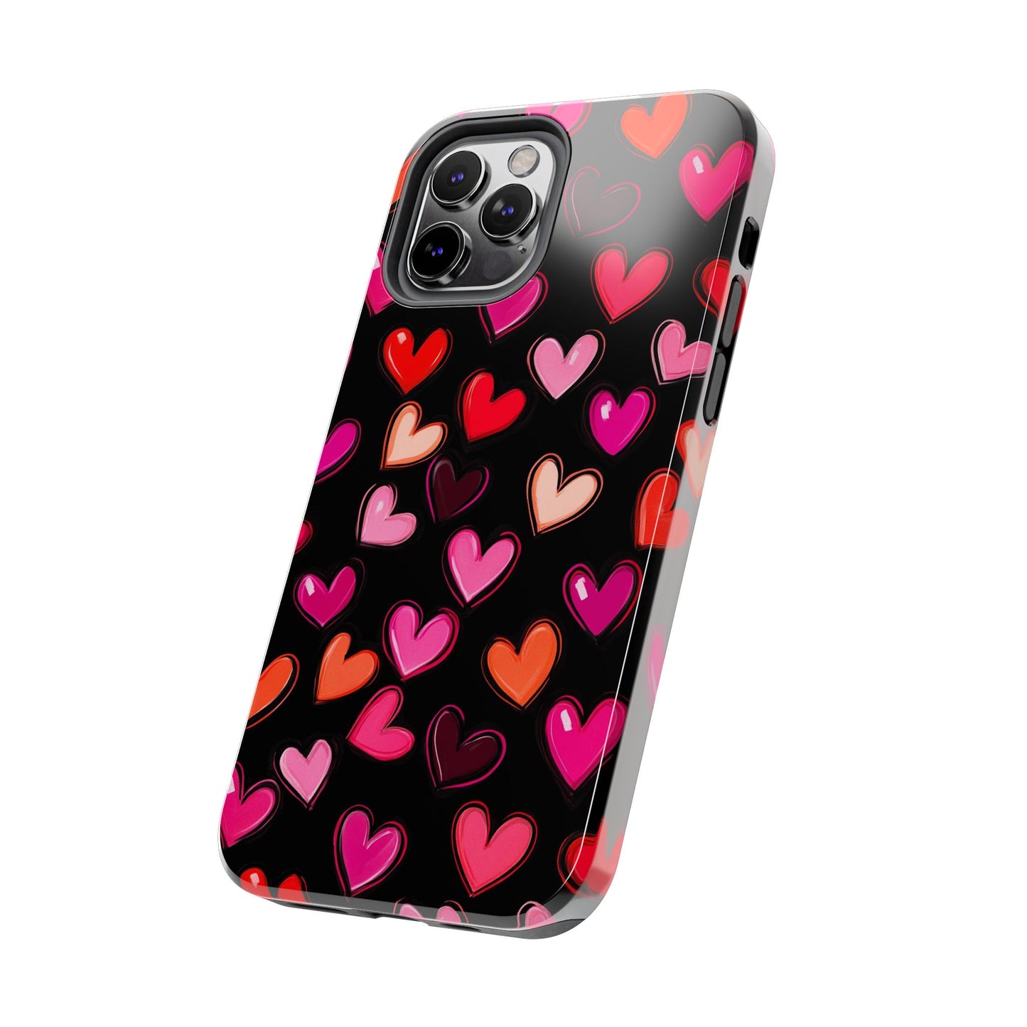 Love is in the Air | Colorful Hearts on Black Phone Case