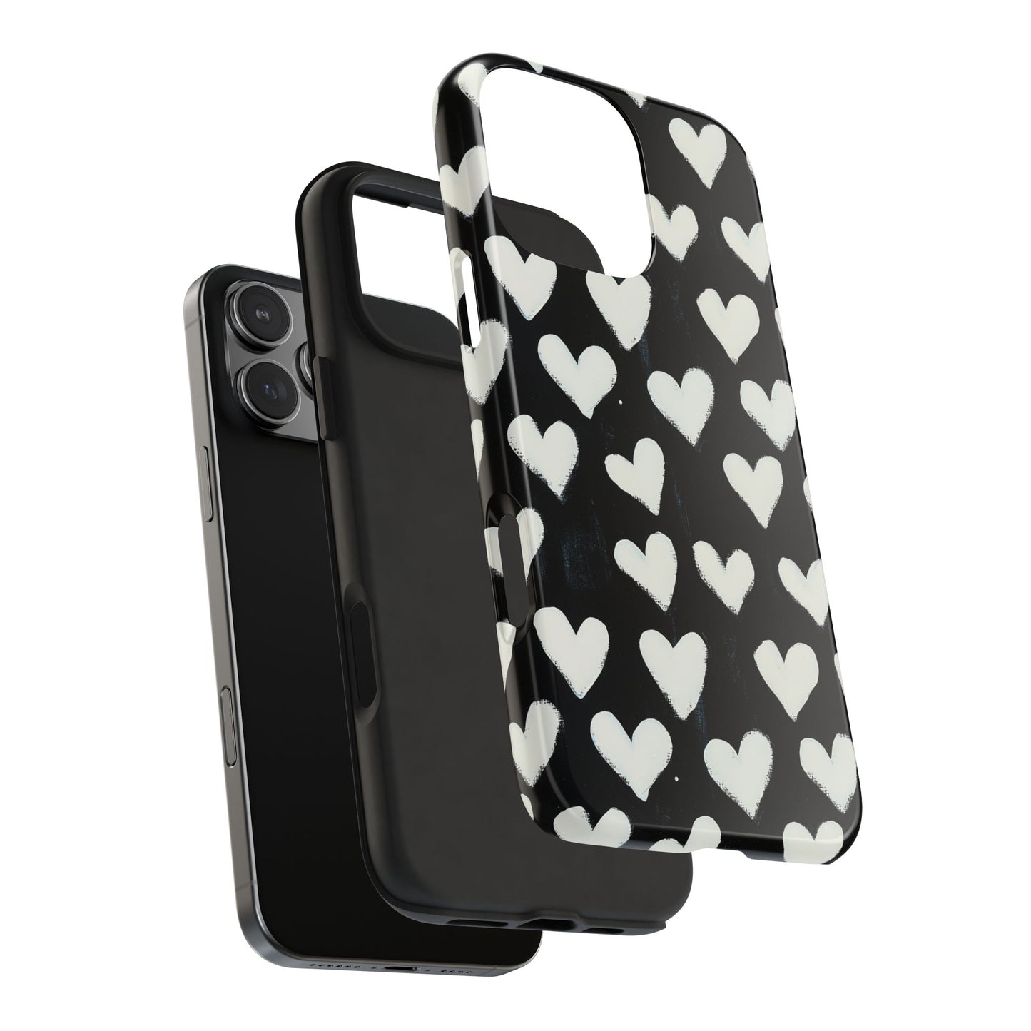 Love is in the Air | White Hearts on Black Phone Case
