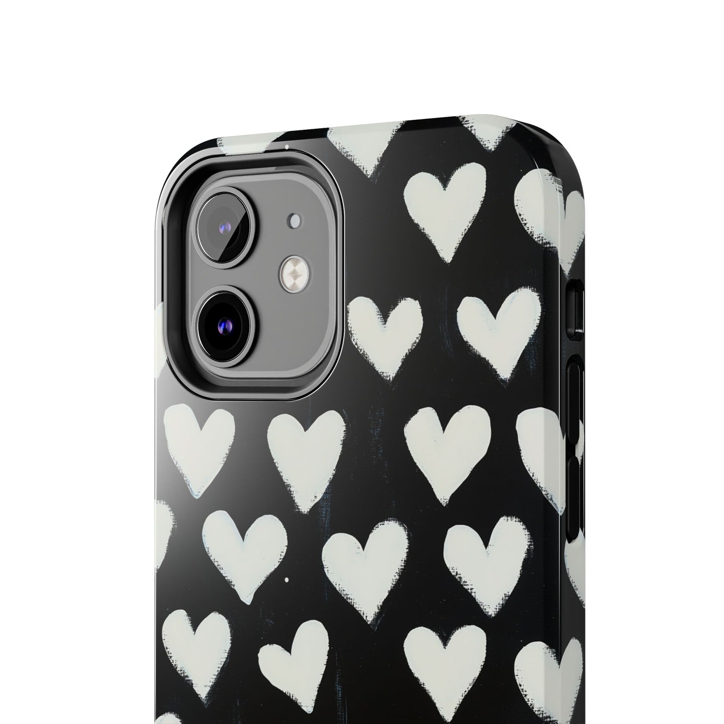 Love is in the Air | White Hearts on Black Phone Case