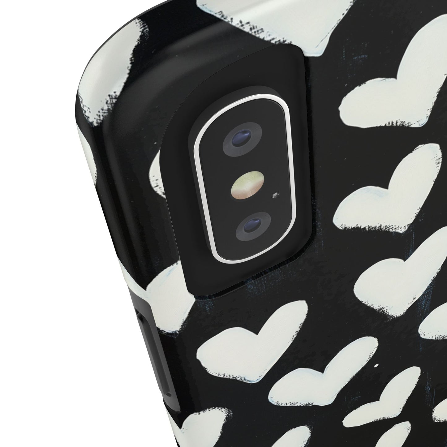 Love is in the Air | White Hearts on Black Phone Case