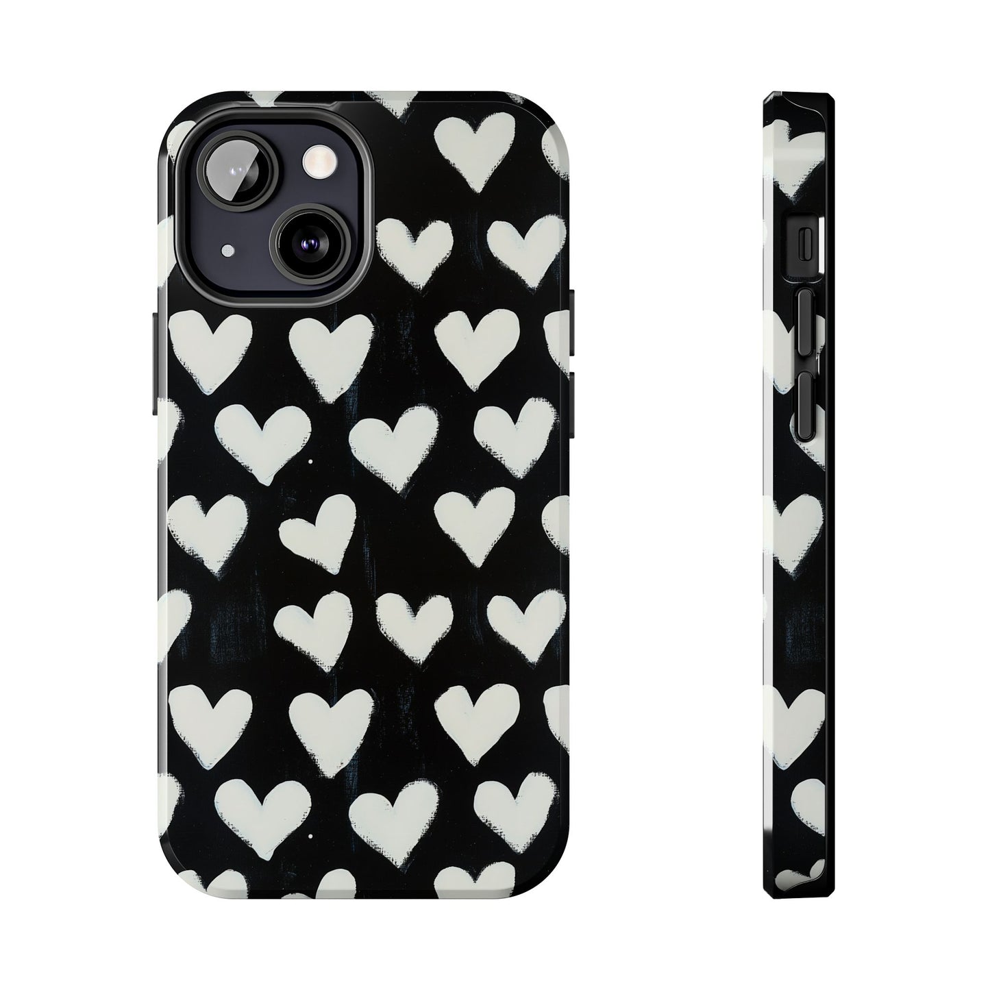 Love is in the Air | White Hearts on Black Phone Case