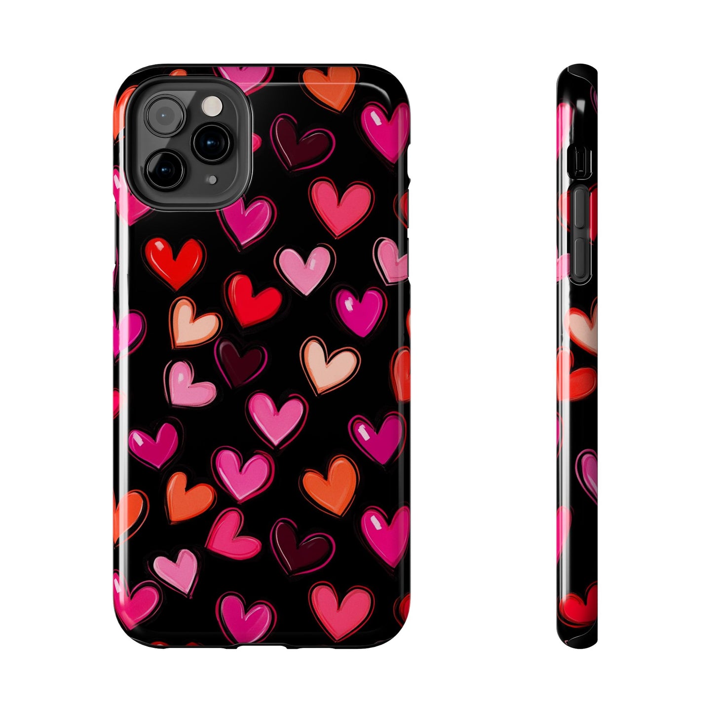 Love is in the Air | Colorful Hearts on Black Phone Case