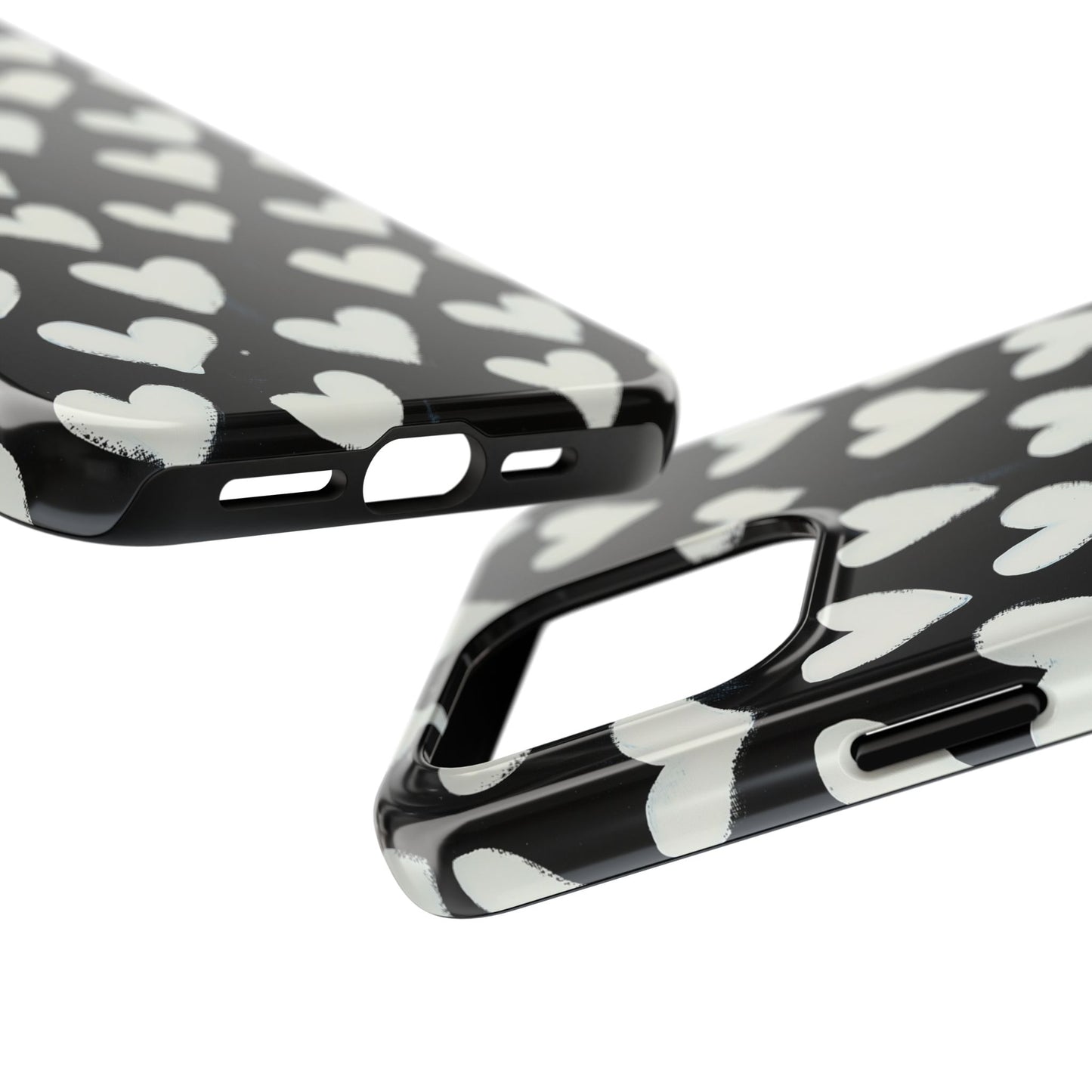 Love is in the Air | White Hearts on Black Phone Case