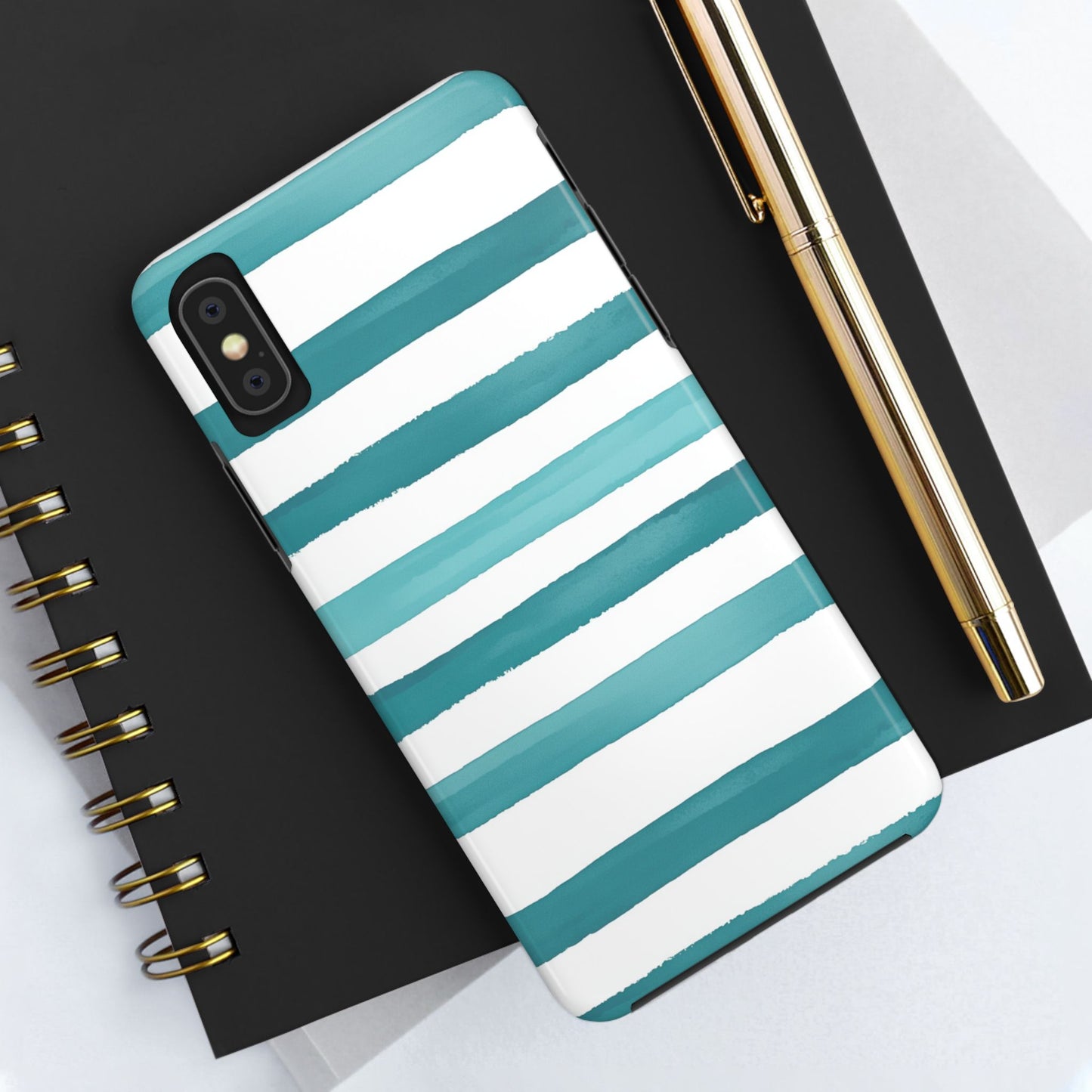 Vibrant Lines | Teal Ocean Striped Tough Phone Case
