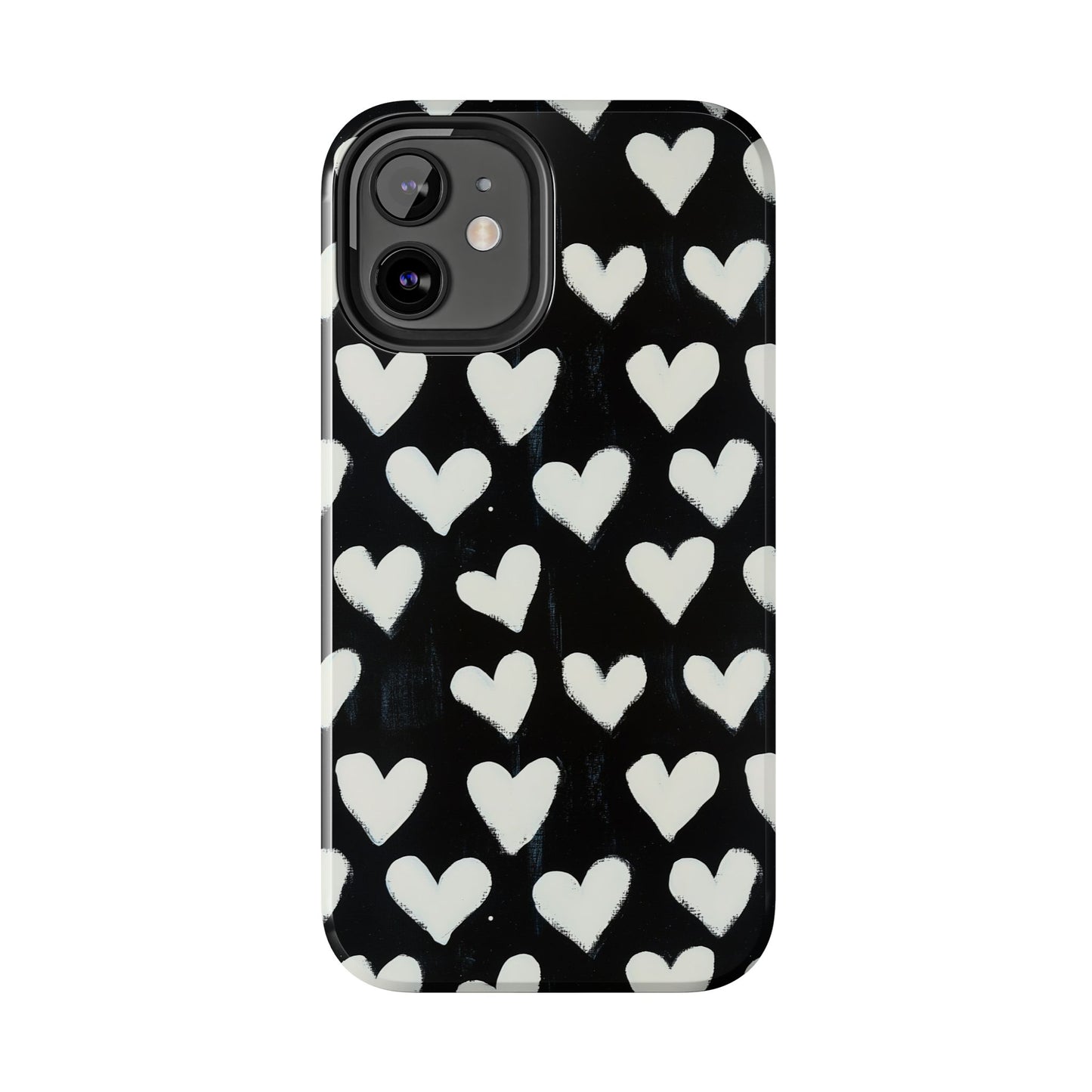 Love is in the Air | White Hearts on Black Phone Case