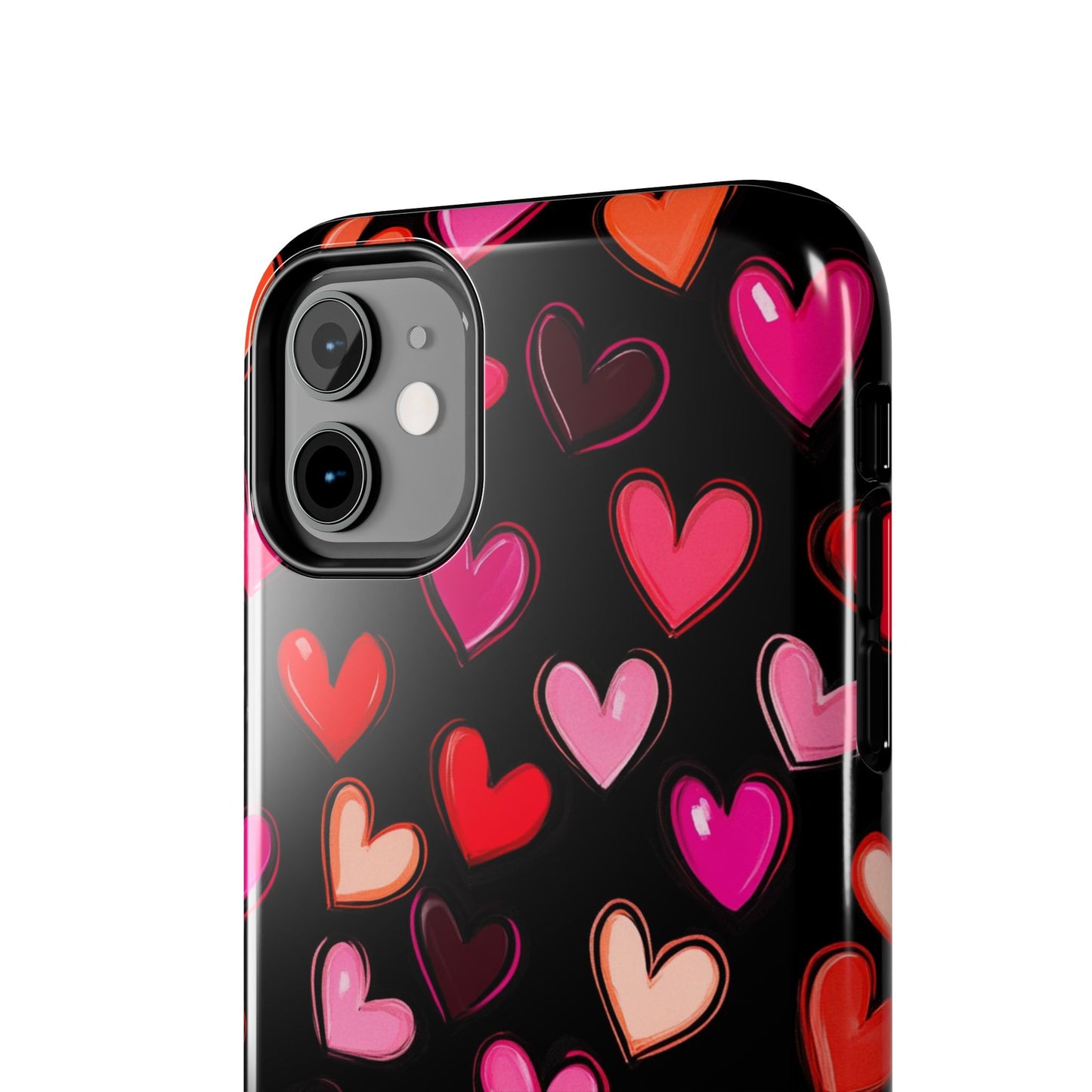 Love is in the Air | Colorful Hearts on Black Phone Case