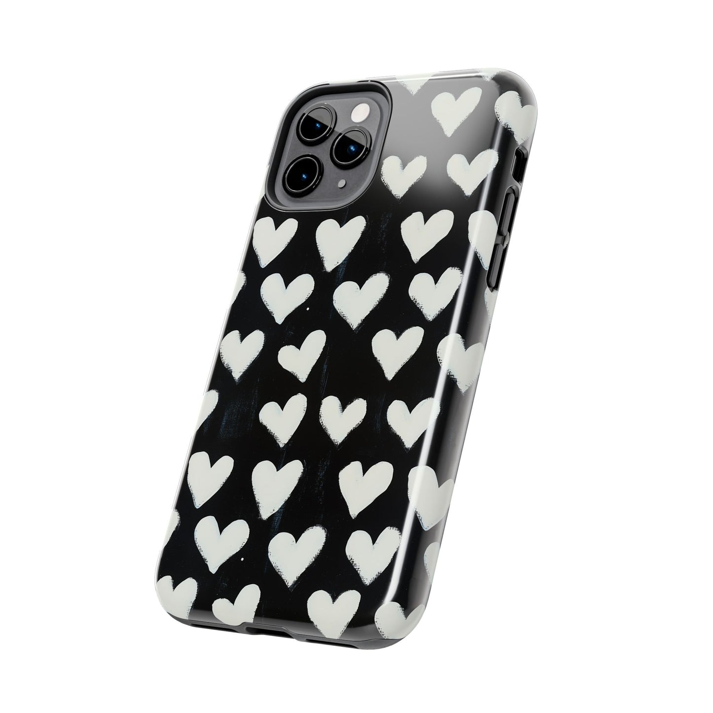 Love is in the Air | White Hearts on Black Phone Case