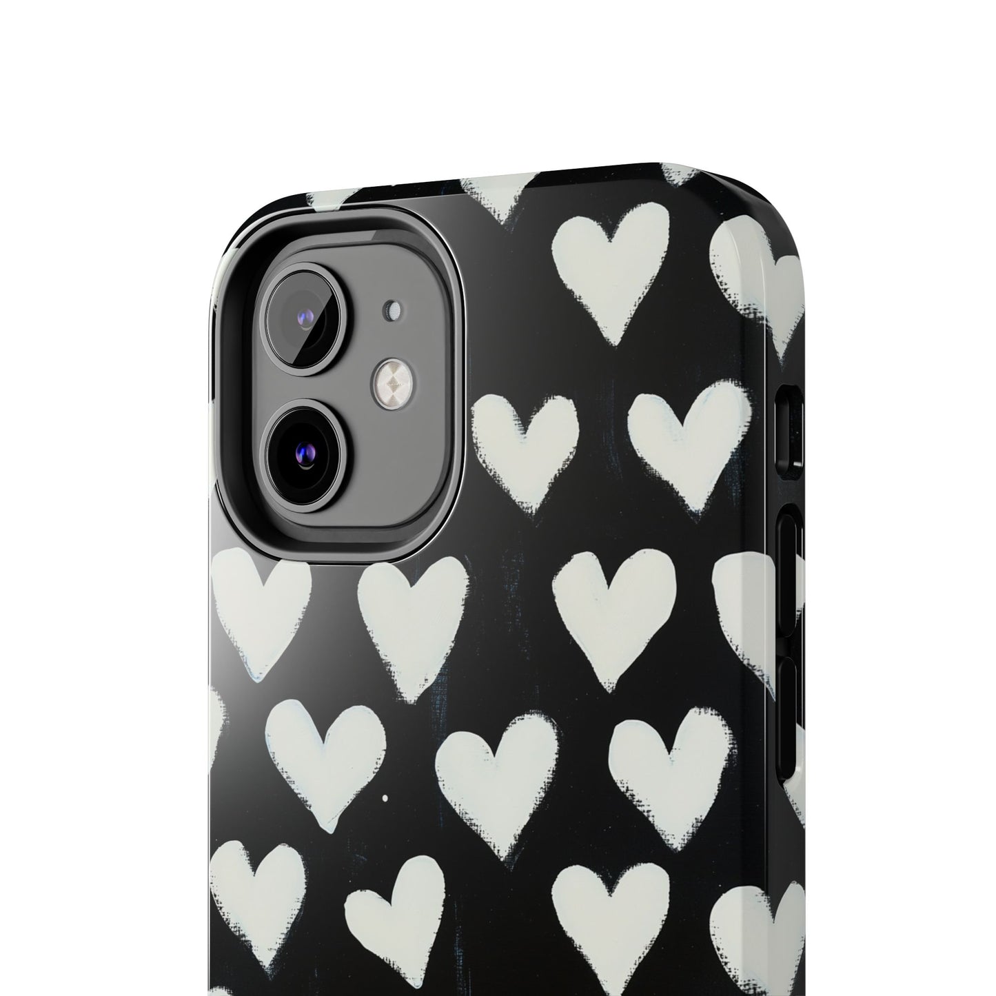 Love is in the Air | White Hearts on Black Phone Case