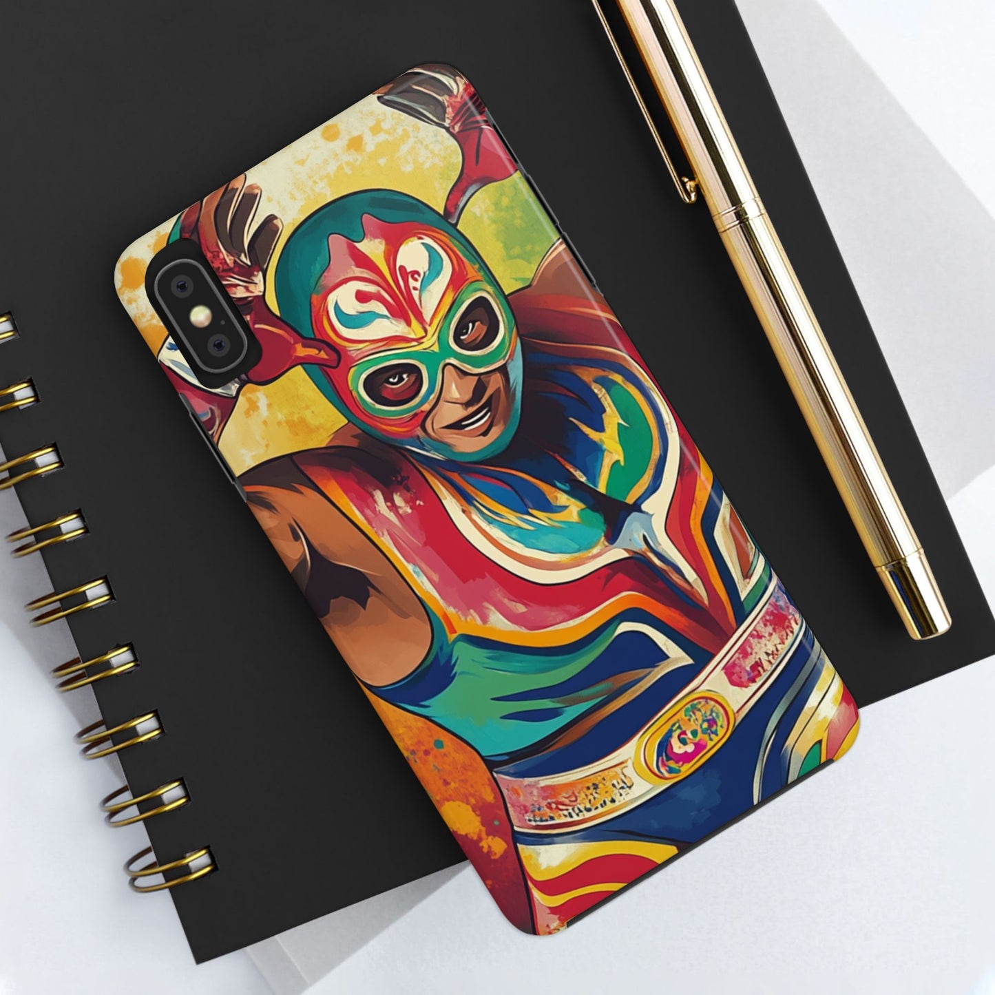 Colorful Lucha Libre Wrestler Tough Phone Case - Protective Phone Cover, Fun Wrestling Fan Gift, Vibrant Masked Wrestler Phone