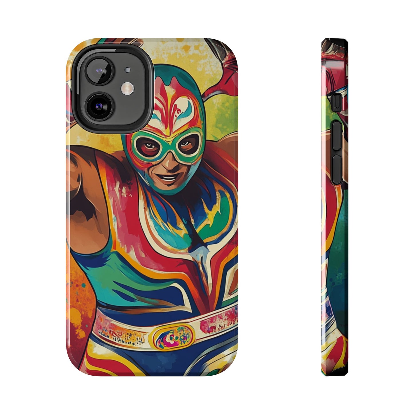 Colorful Lucha Libre Wrestler Tough Phone Case - Protective Phone Cover, Fun Wrestling Fan Gift, Vibrant Masked Wrestler Phone