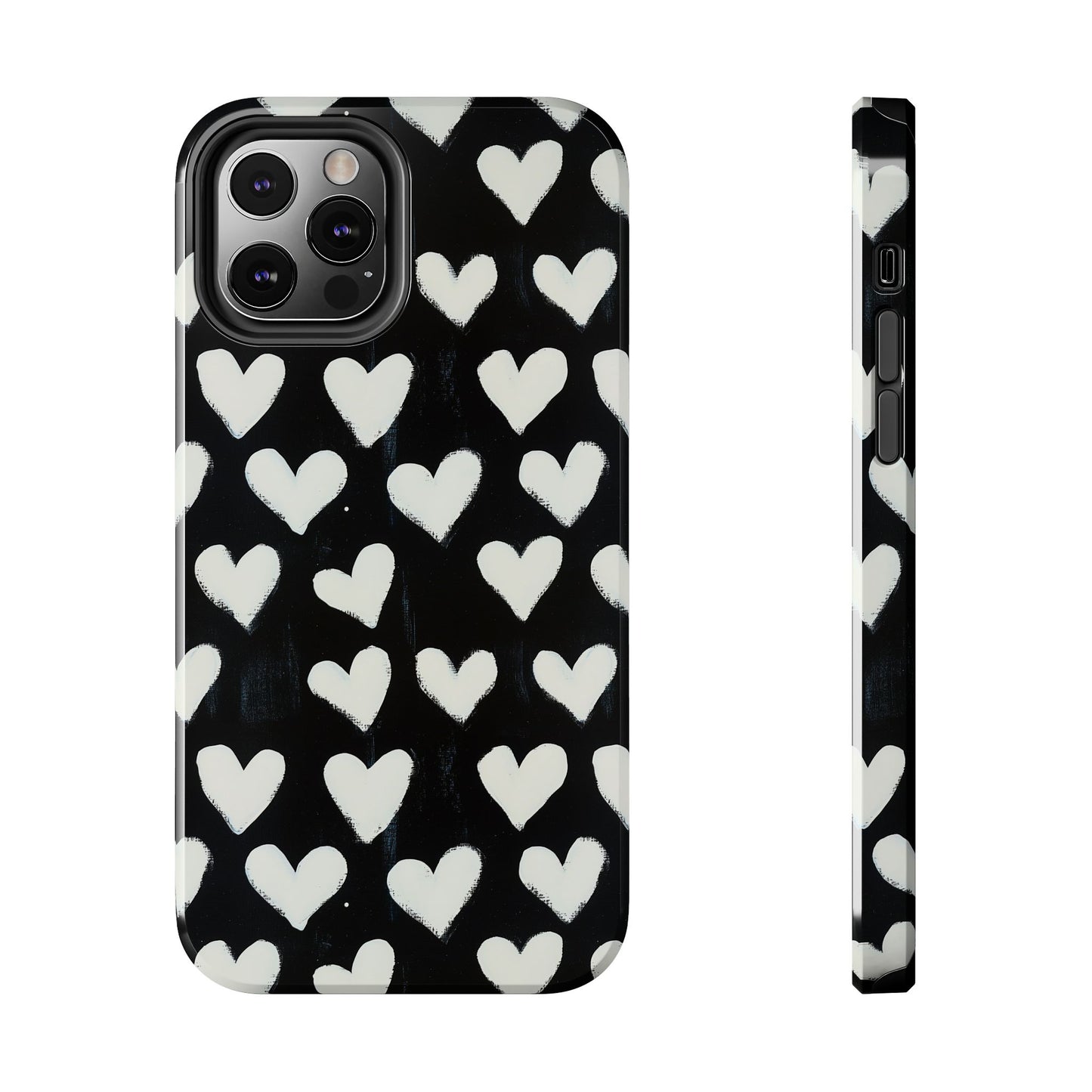 Love is in the Air | White Hearts on Black Phone Case